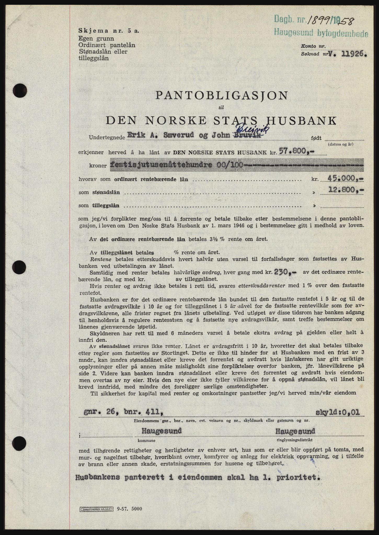 Haugesund tingrett, SAST/A-101415/01/II/IIC/L0044: Mortgage book no. B 44, 1958-1959, Diary no: : 1899/1958