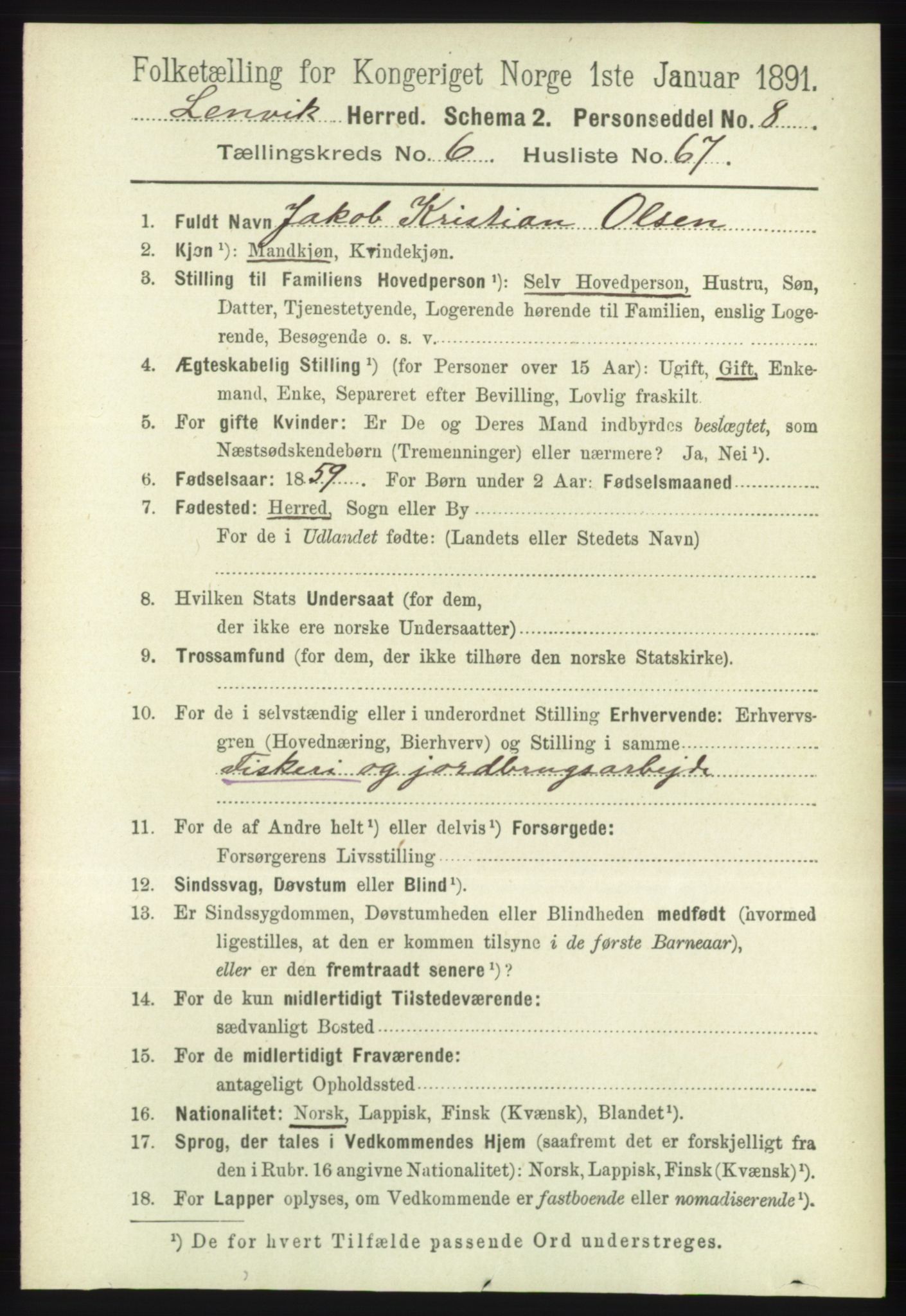 RA, 1891 census for 1931 Lenvik, 1891, p. 3672