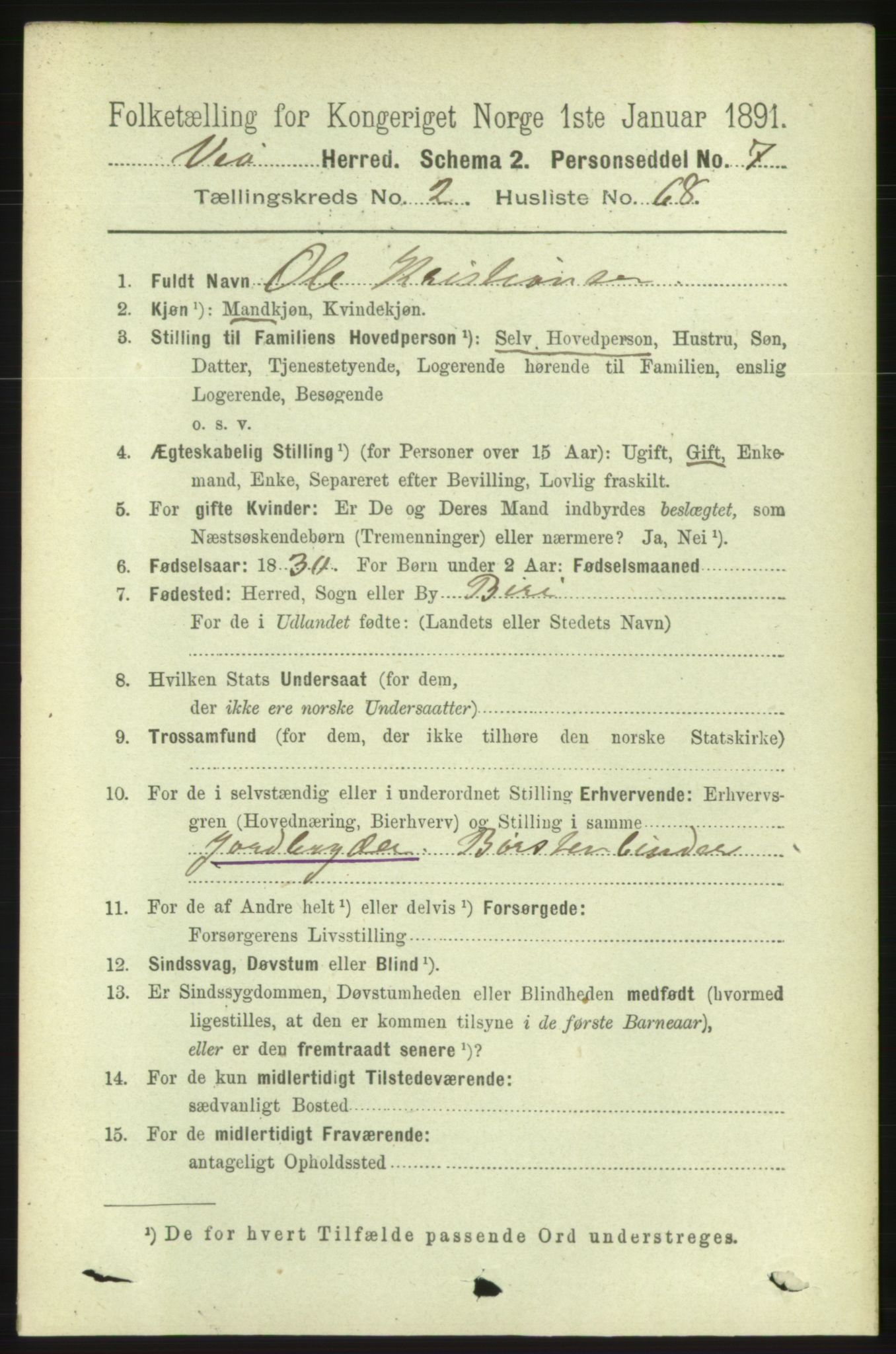 RA, 1891 census for 1541 Veøy, 1891, p. 1195