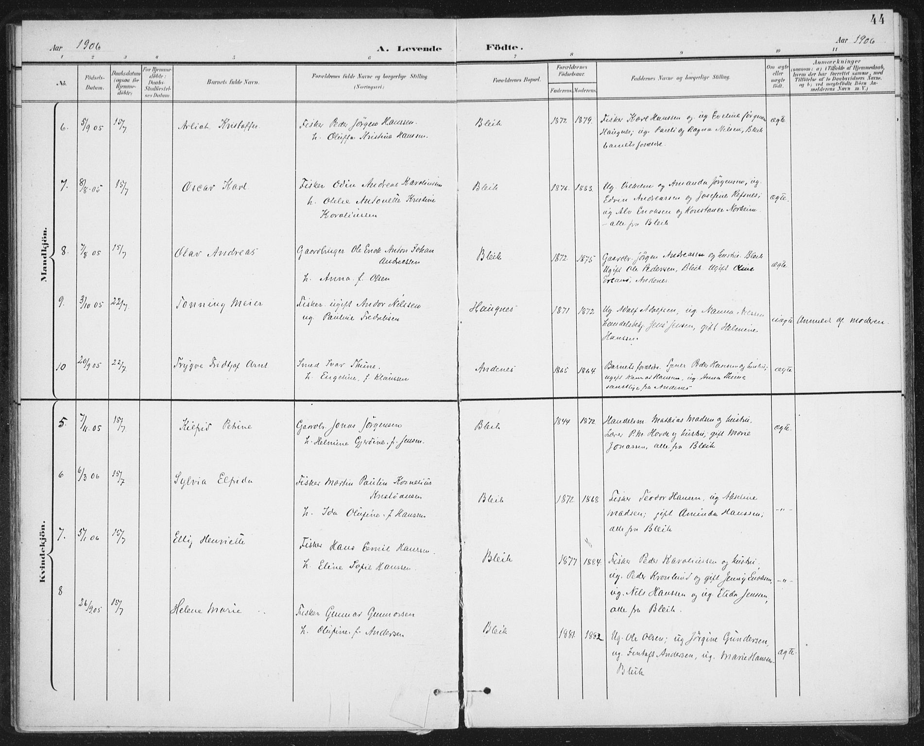 Ministerialprotokoller, klokkerbøker og fødselsregistre - Nordland, AV/SAT-A-1459/899/L1437: Parish register (official) no. 899A05, 1897-1908, p. 44