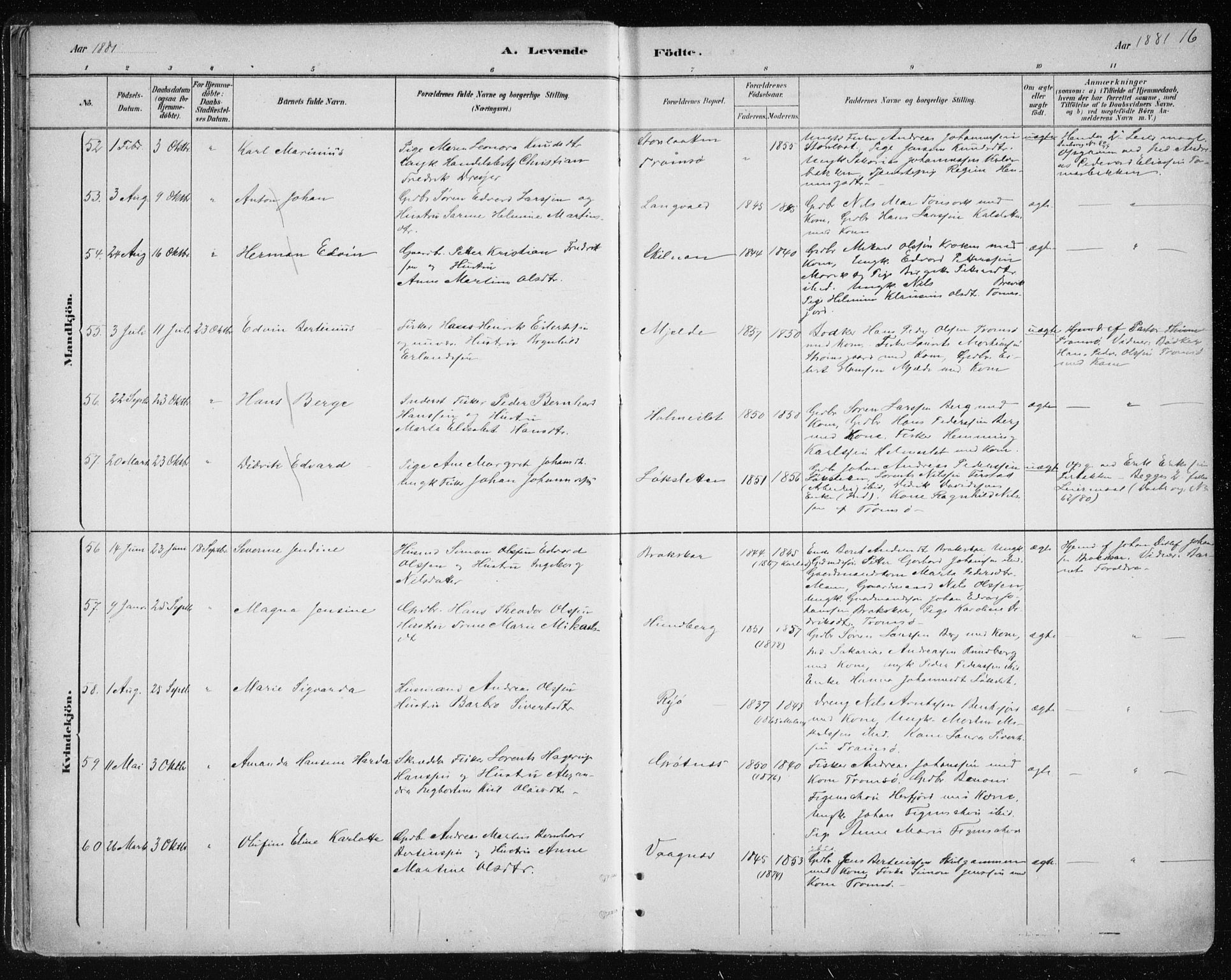 Tromsøysund sokneprestkontor, AV/SATØ-S-1304/G/Ga/L0004kirke: Parish register (official) no. 4, 1880-1888, p. 16