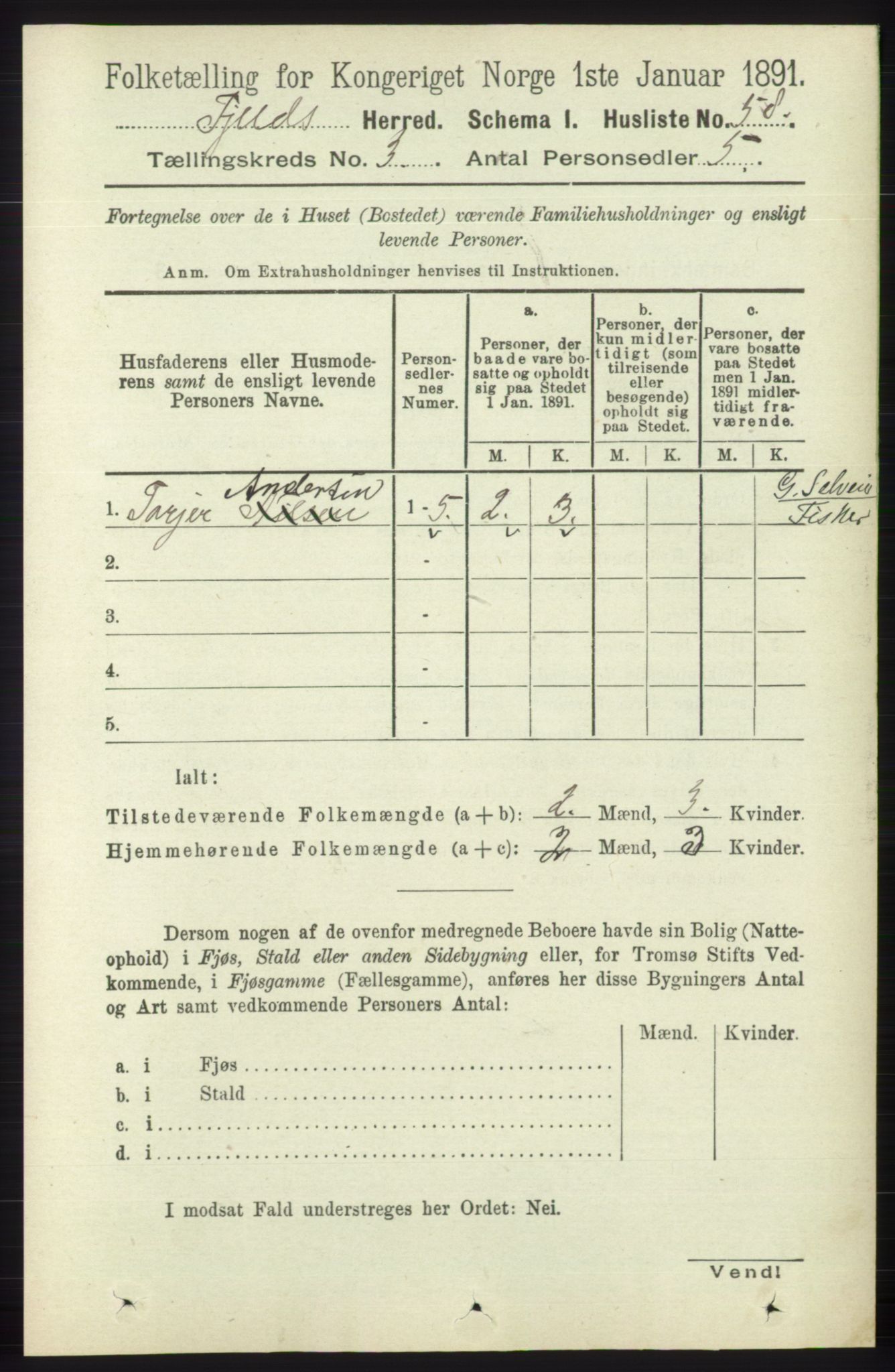 RA, 1891 census for 1246 Fjell, 1891, p. 1271