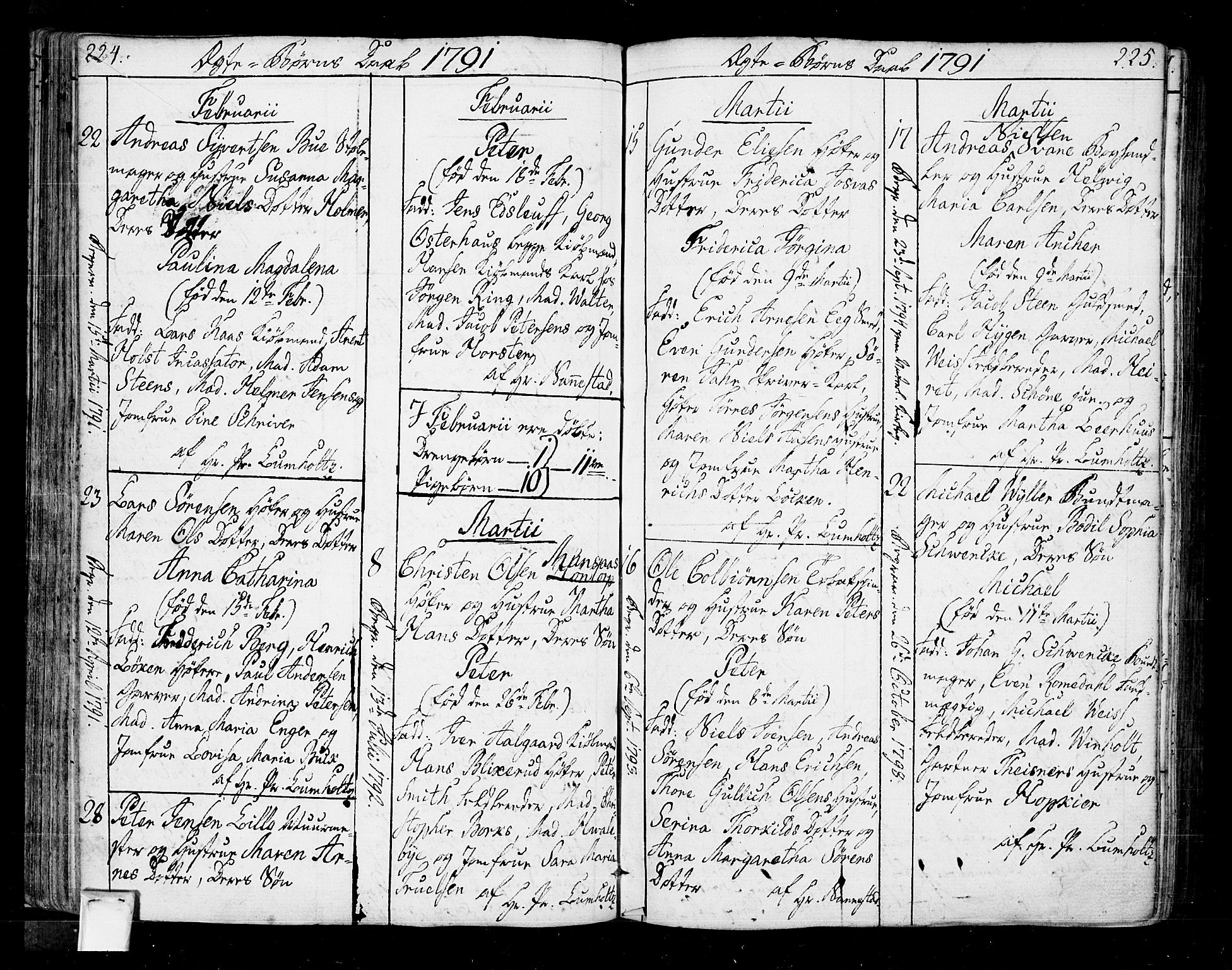 Oslo domkirke Kirkebøker, SAO/A-10752/F/Fa/L0005: Parish register (official) no. 5, 1787-1806, p. 224-225