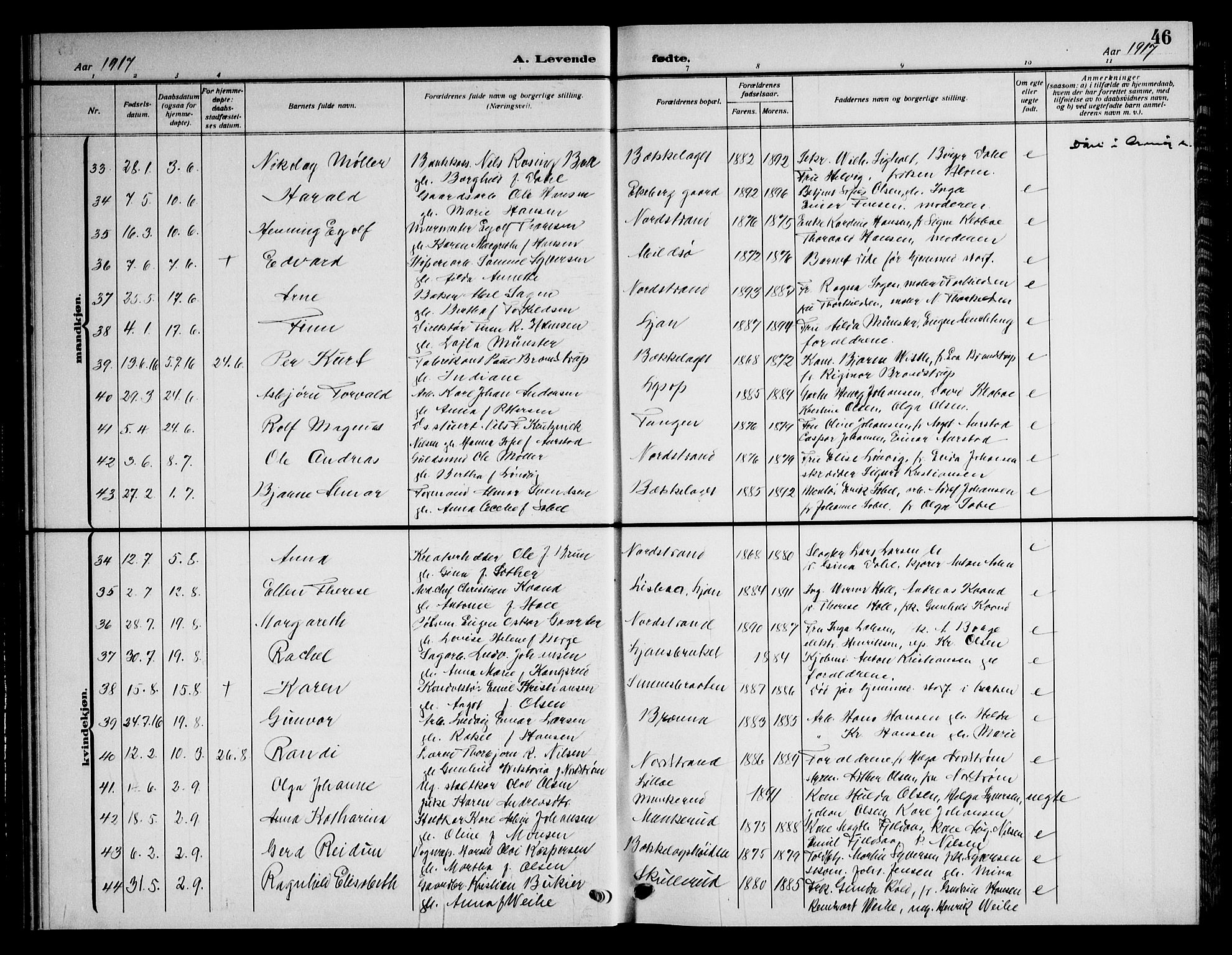 Nordstrand prestekontor Kirkebøker, AV/SAO-A-10362a/G/Ga/L0001: Parish register (copy) no. I 1, 1911-1918, p. 46