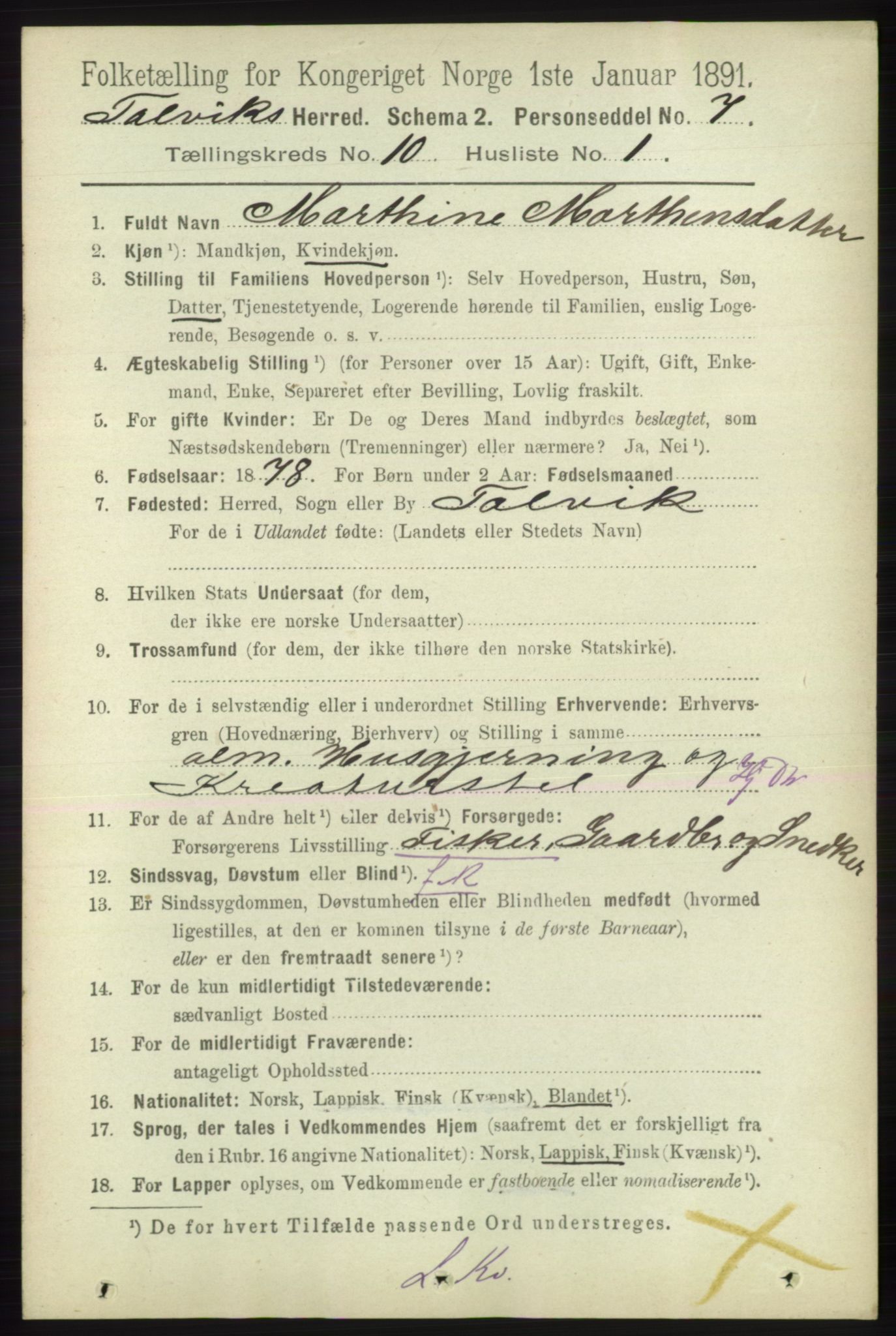 RA, 1891 census for 2013 Talvik, 1891, p. 2341