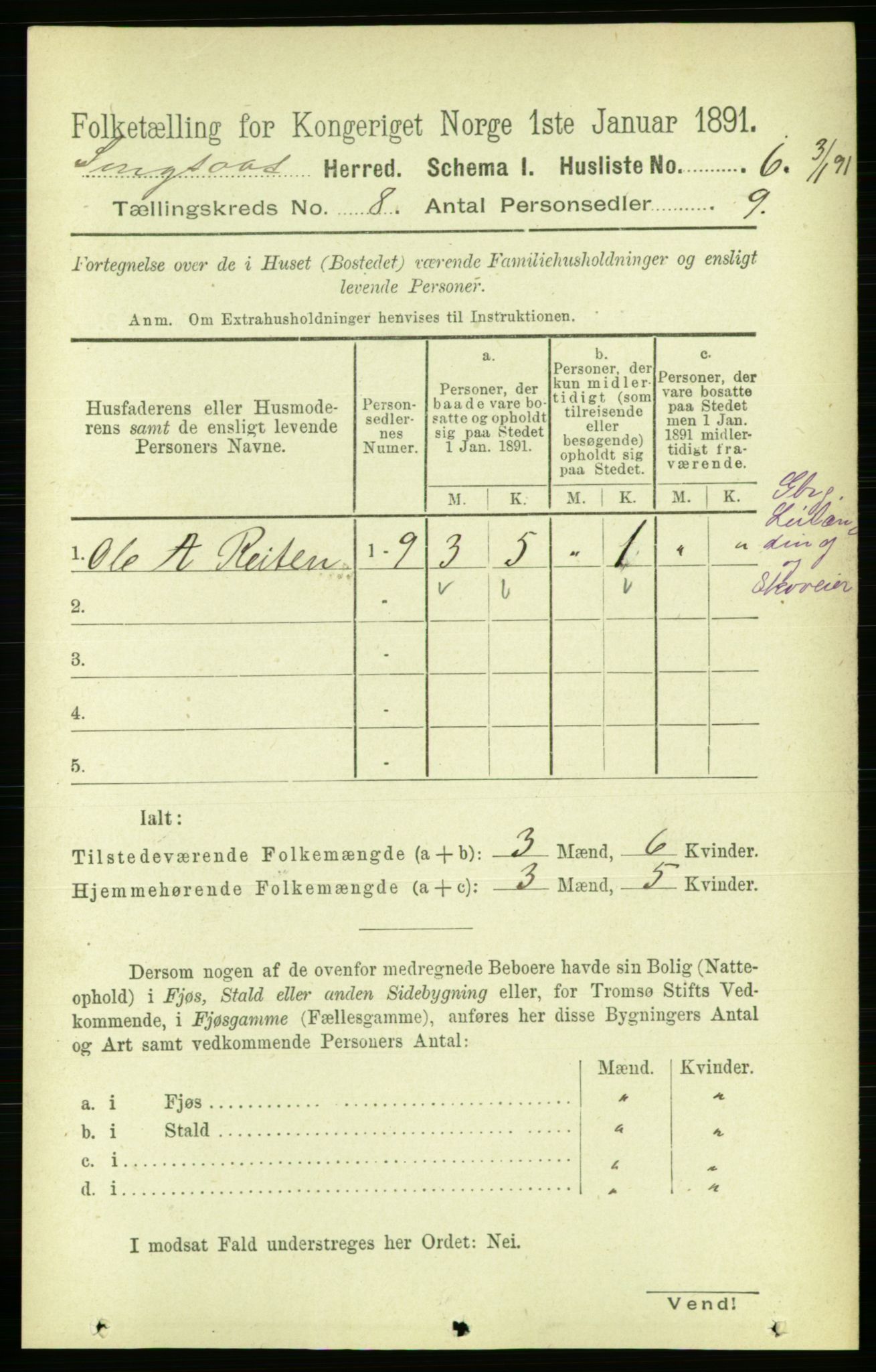 RA, 1891 census for 1646 Singsås, 1891, p. 1679