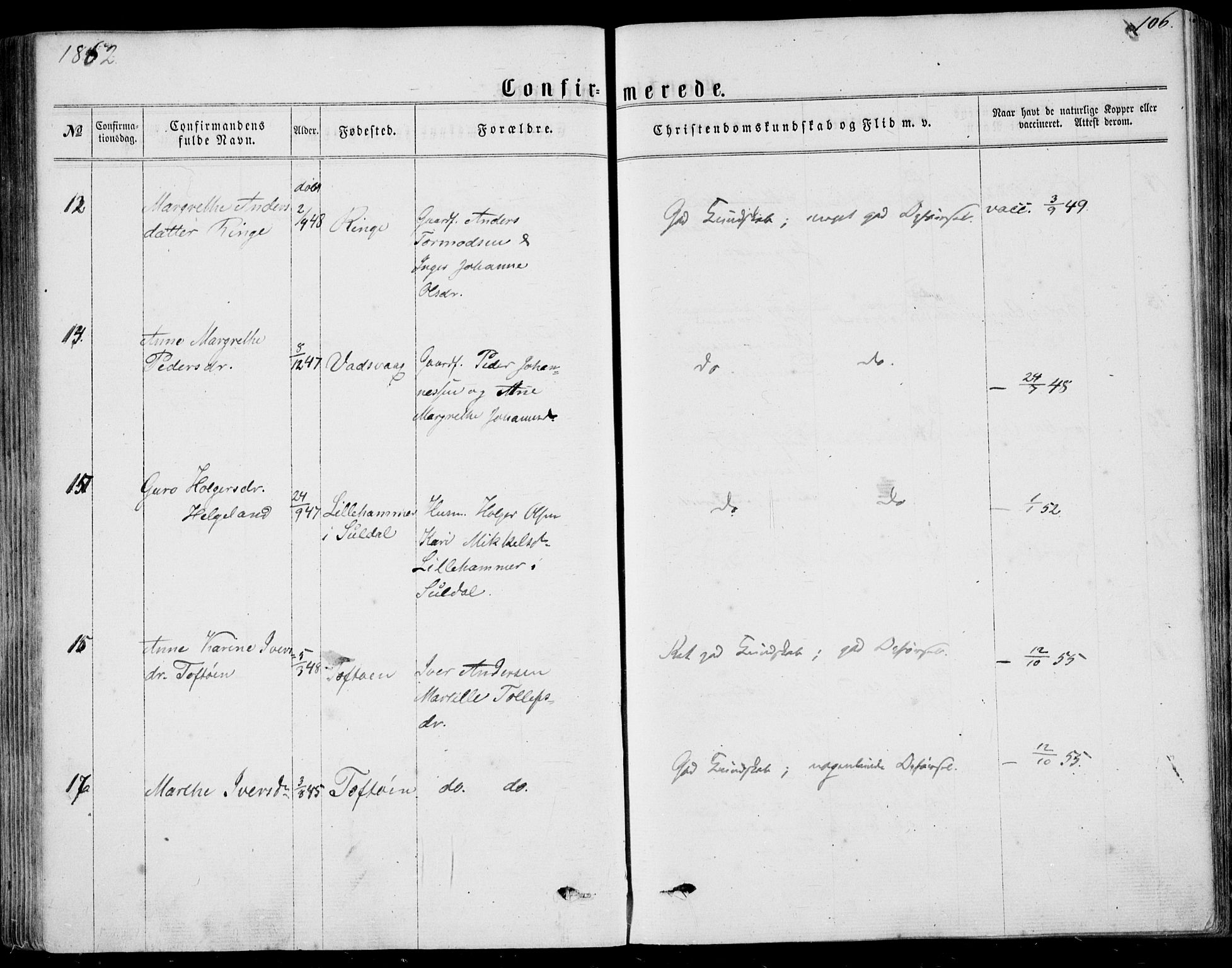 Nedstrand sokneprestkontor, AV/SAST-A-101841/01/IV: Parish register (official) no. A 9, 1861-1876, p. 106