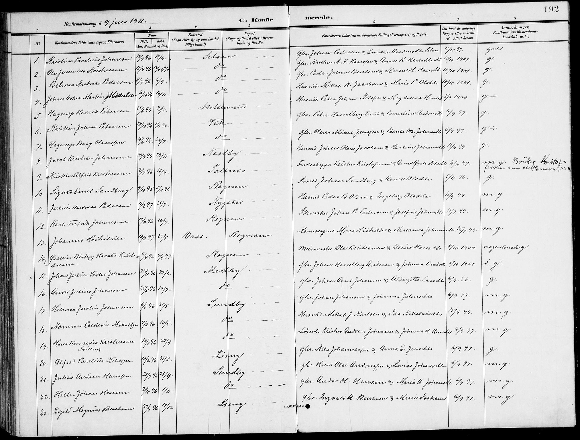 Ministerialprotokoller, klokkerbøker og fødselsregistre - Nordland, AV/SAT-A-1459/847/L0672: Parish register (official) no. 847A12, 1902-1919, p. 192