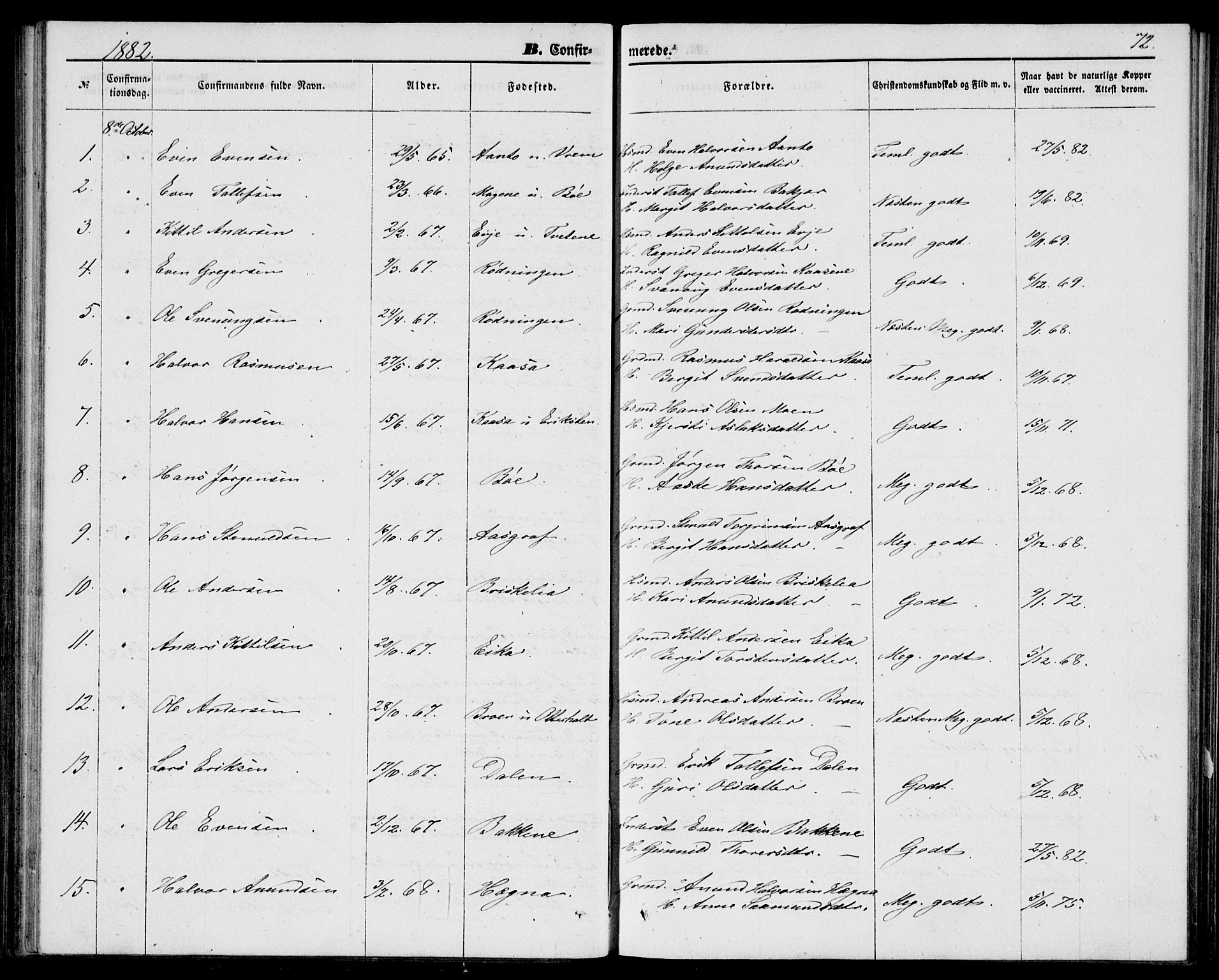Bø kirkebøker, AV/SAKO-A-257/G/Ga/L0004: Parish register (copy) no. 4, 1876-1882, p. 72