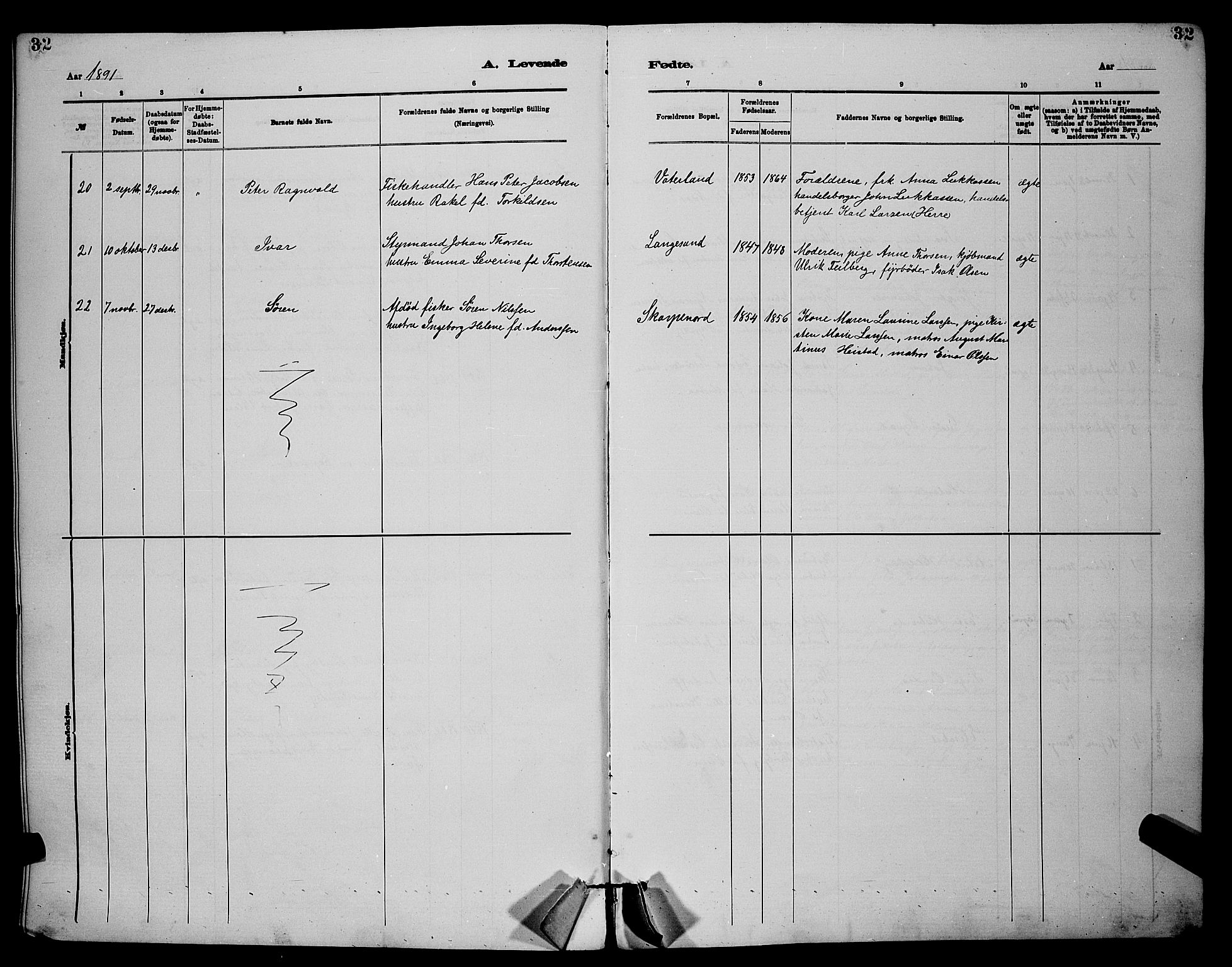 Langesund kirkebøker, SAKO/A-280/G/Ga/L0005: Parish register (copy) no. 5, 1884-1898, p. 32