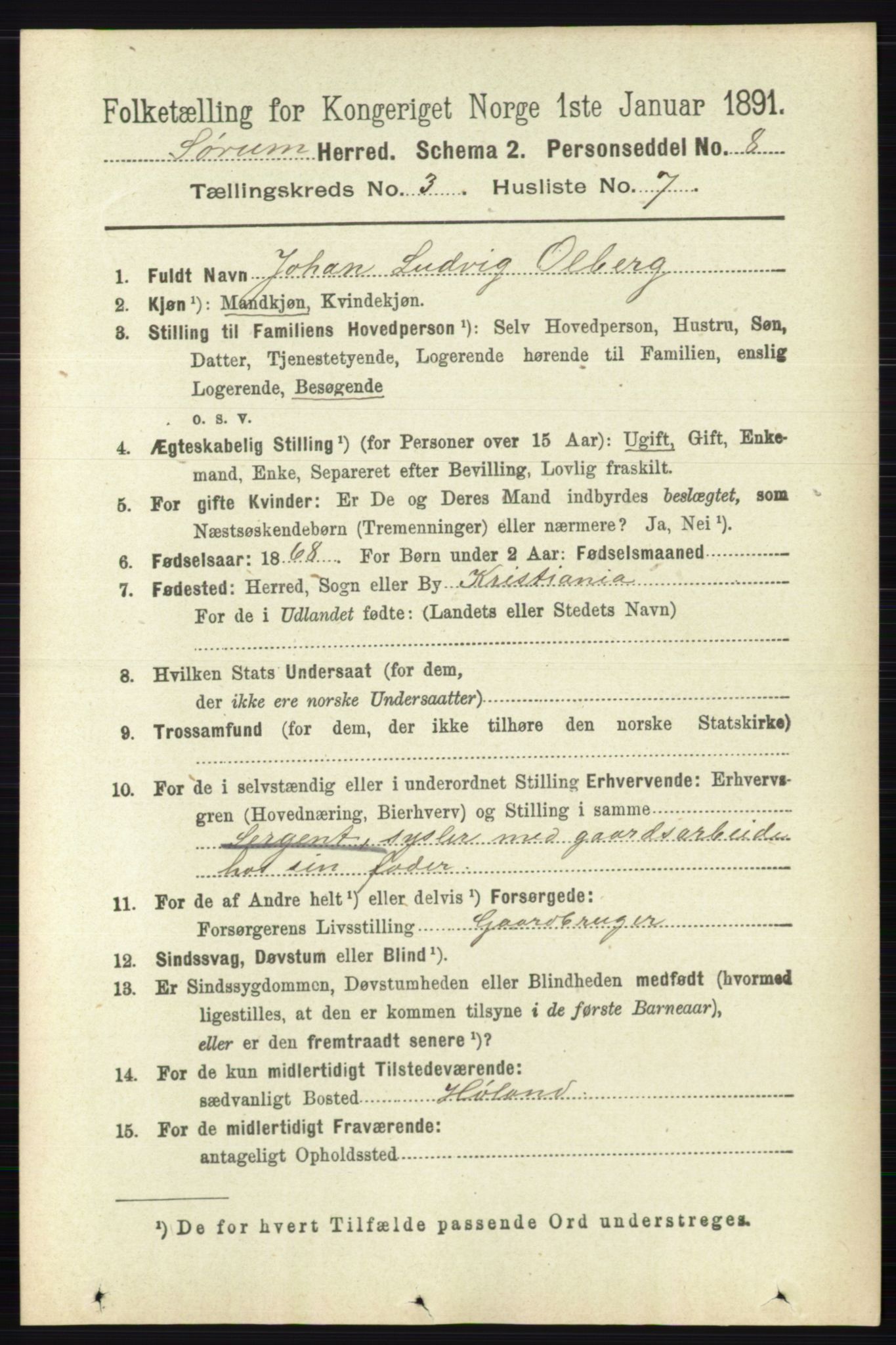 RA, 1891 census for 0226 Sørum, 1891, p. 1334