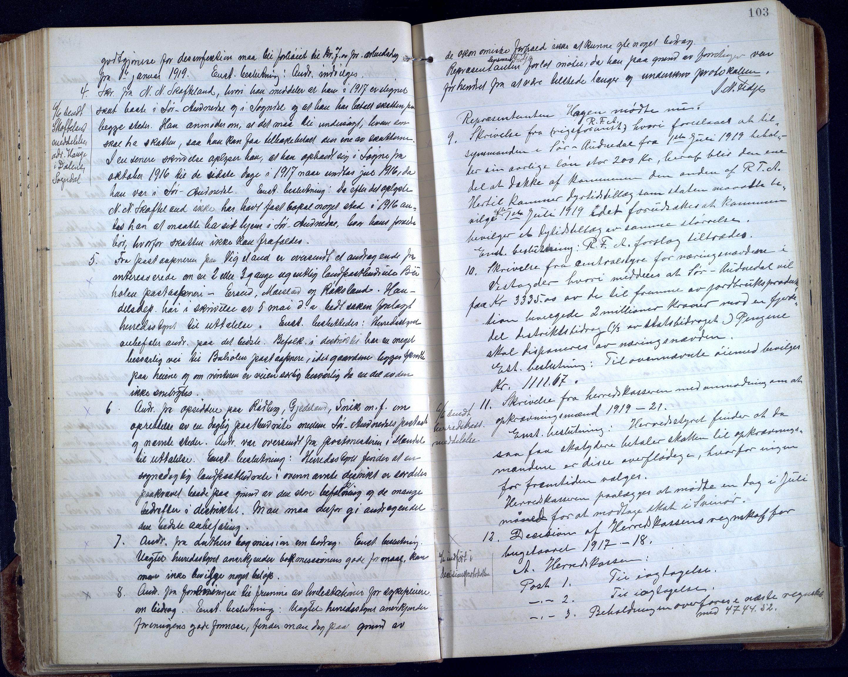 Sør-Audnedal kommune - Formannskapet/Kommunestyret, ARKSOR/1029SØ120/A/L0005: Møtebok, 1916-1925, p. 102b-103a