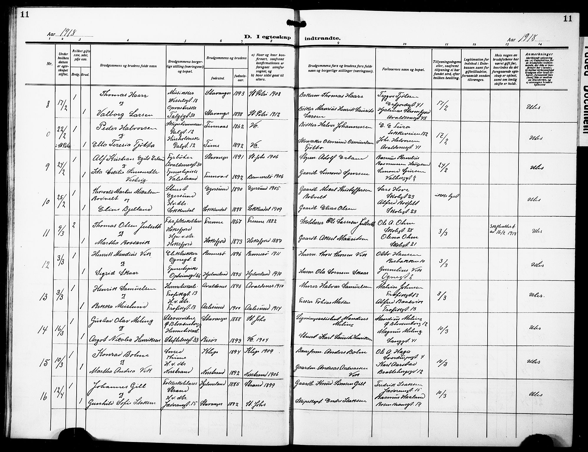 St. Johannes sokneprestkontor, AV/SAST-A-101814/001/30/30BB/L0007: Parish register (copy) no. B 7, 1917-1932, p. 11