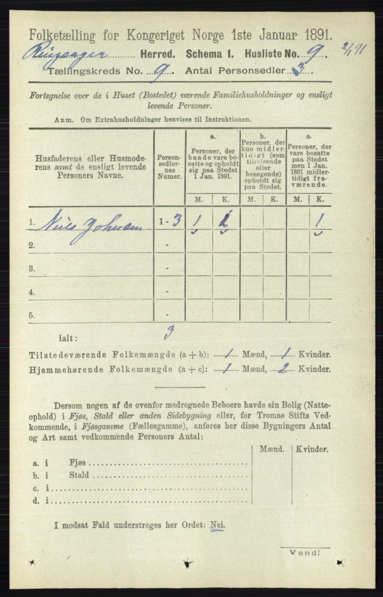 RA, 1891 census for 0412 Ringsaker, 1891, p. 4952