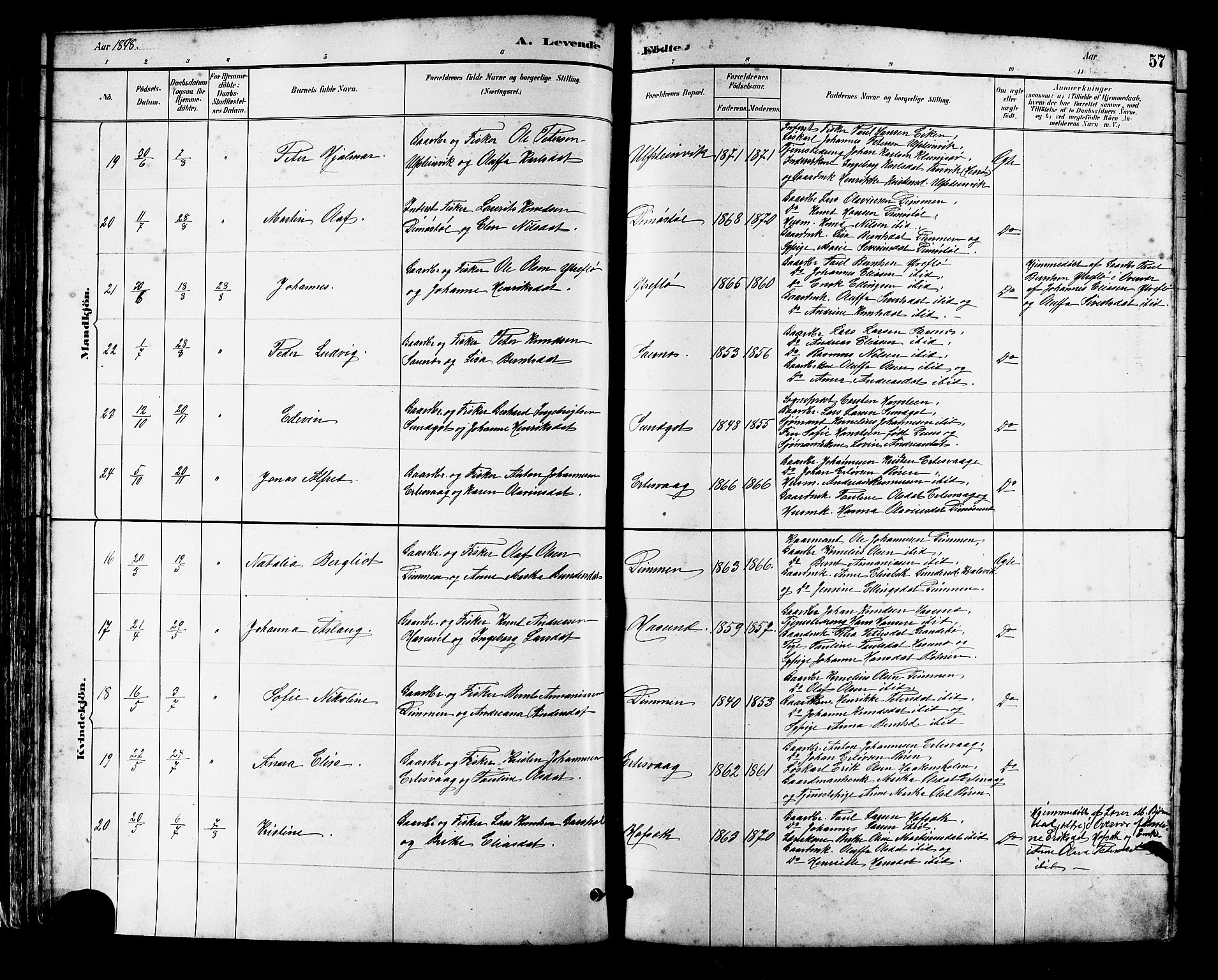 Ministerialprotokoller, klokkerbøker og fødselsregistre - Møre og Romsdal, AV/SAT-A-1454/509/L0112: Parish register (copy) no. 509C02, 1883-1922, p. 57