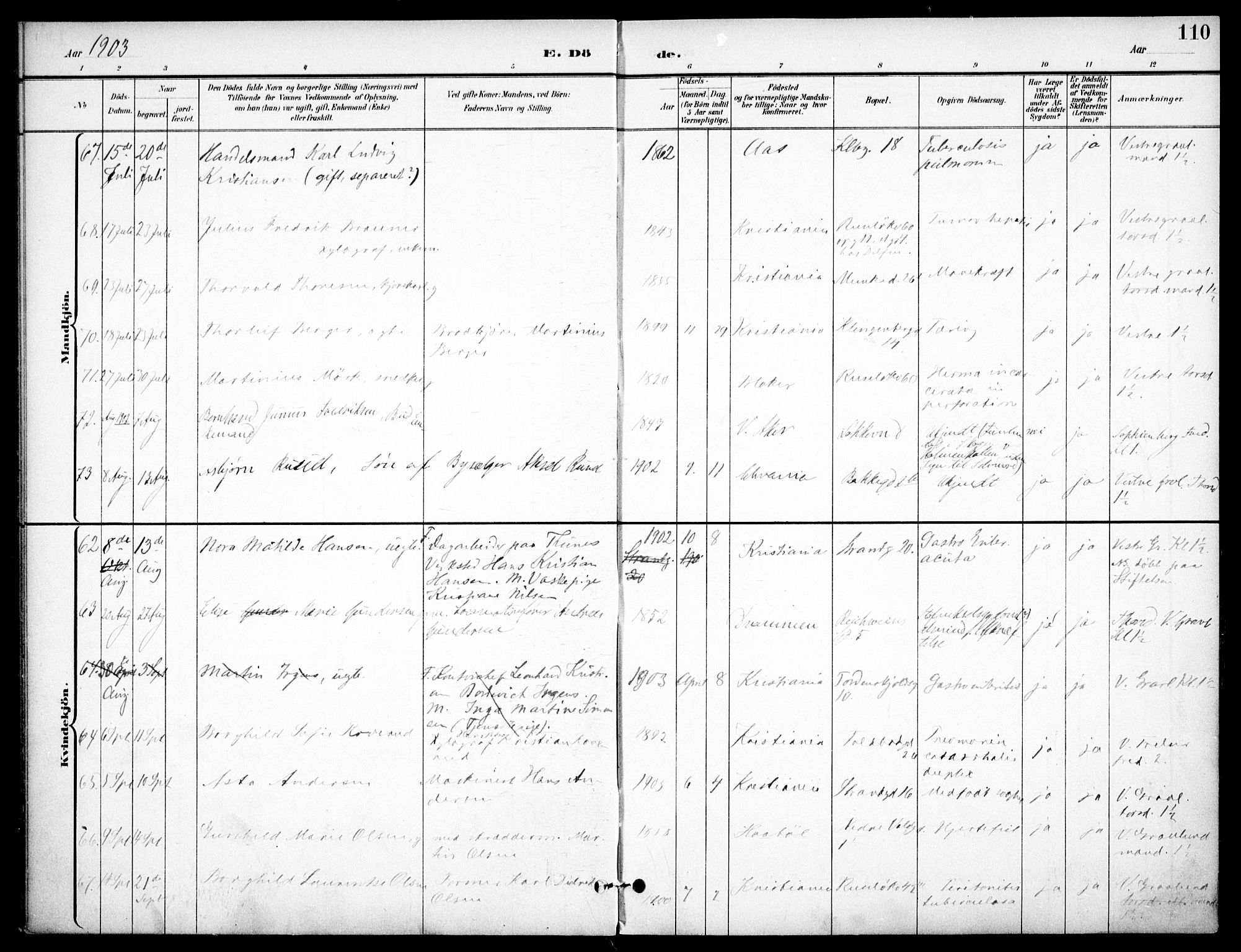 Johannes prestekontor Kirkebøker, SAO/A-10852/F/Fa/L0008: Parish register (official) no. 8, 1897-1917, p. 110