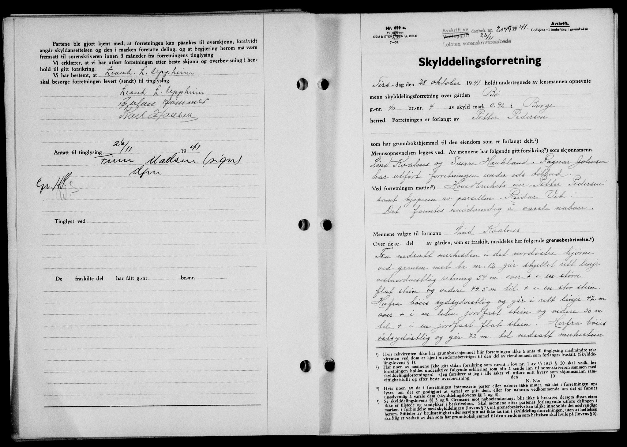 Lofoten sorenskriveri, SAT/A-0017/1/2/2C/L0009a: Mortgage book no. 9a, 1941-1942, Diary no: : 2049/1941