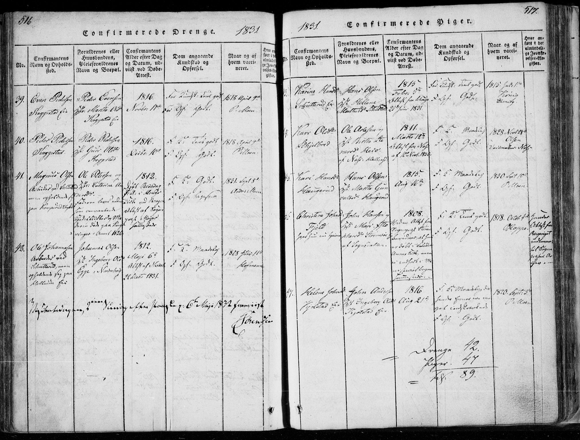 Modum kirkebøker, AV/SAKO-A-234/F/Fa/L0006: Parish register (official) no. 6, 1832-1841, p. 516-517