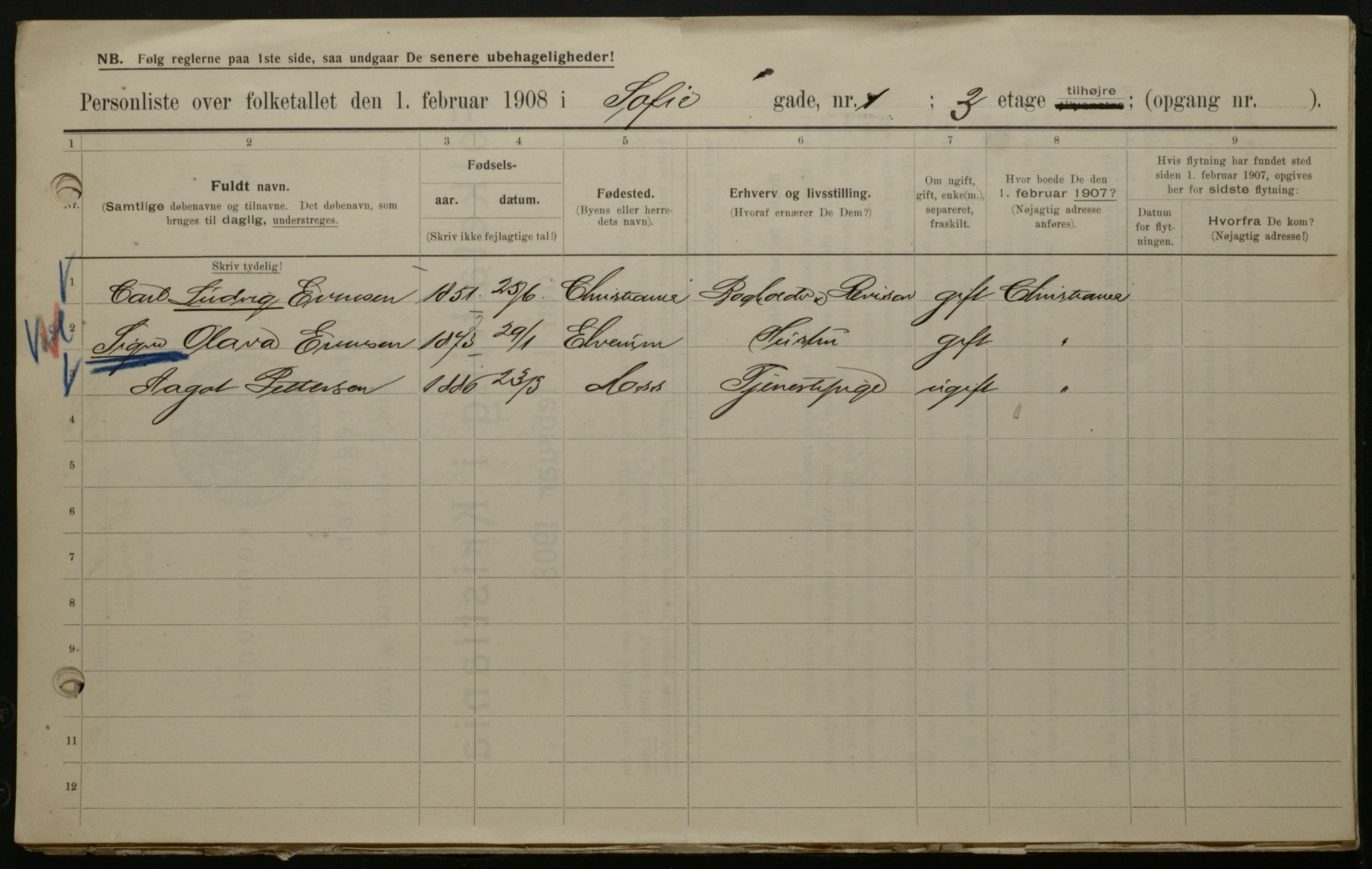 OBA, Municipal Census 1908 for Kristiania, 1908, p. 88805