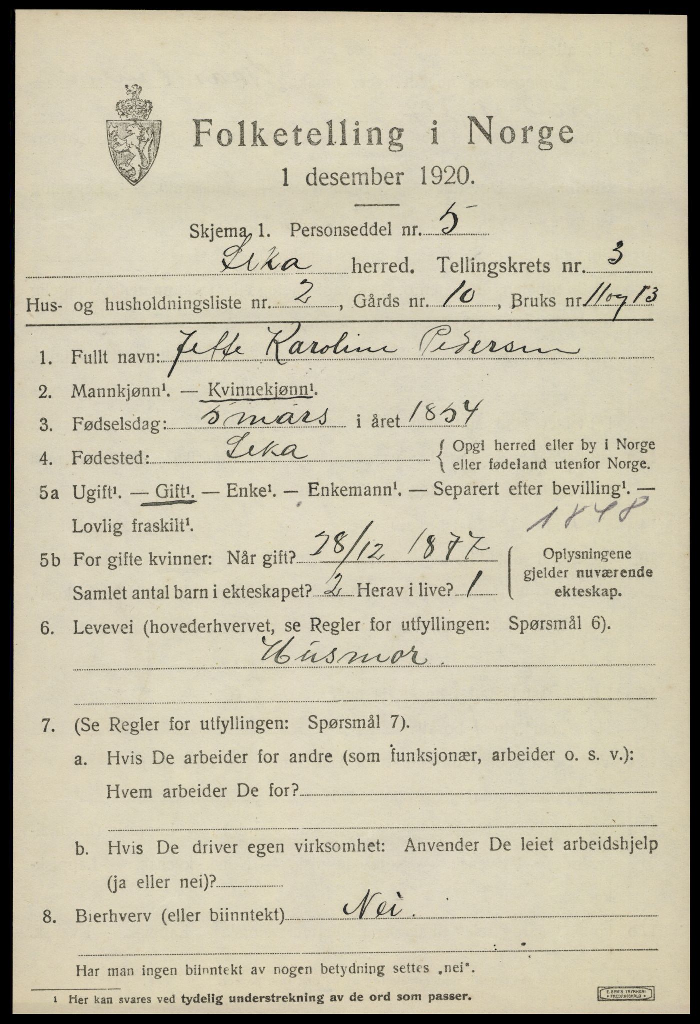 SAT, 1920 census for Leka, 1920, p. 1075