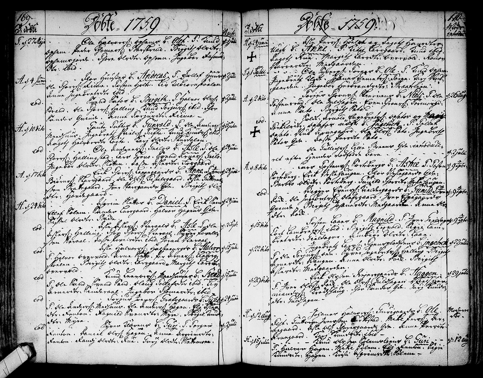 Ål kirkebøker, AV/SAKO-A-249/F/Fa/L0001: Parish register (official) no. I 1, 1744-1769, p. 169-170