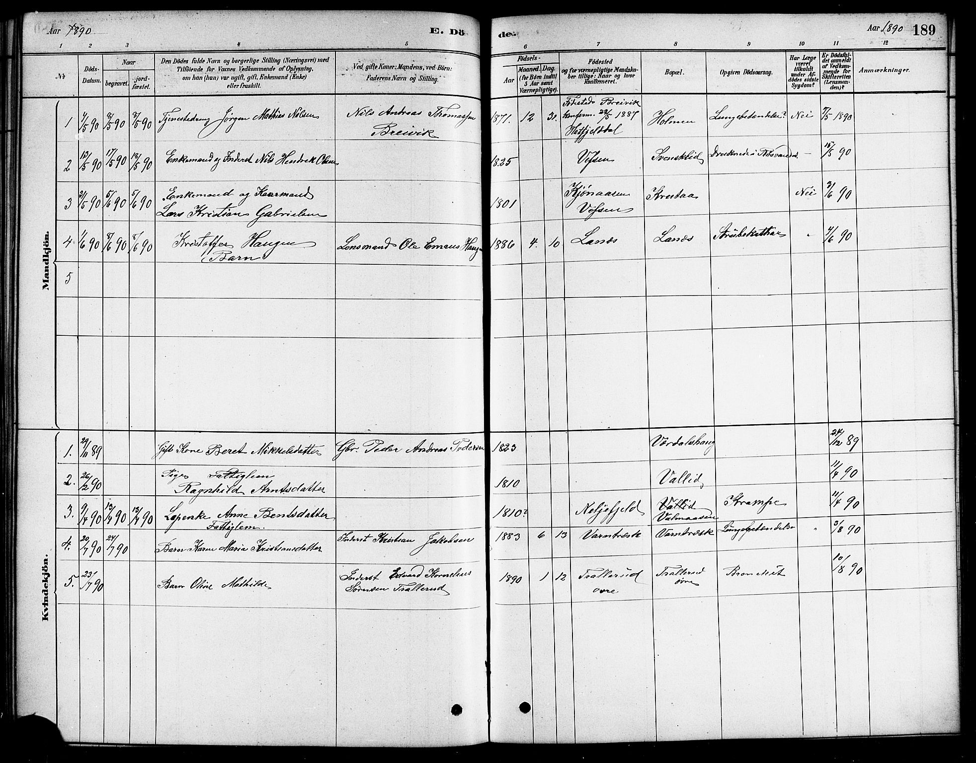 Ministerialprotokoller, klokkerbøker og fødselsregistre - Nordland, AV/SAT-A-1459/823/L0330: Parish register (copy) no. 823C02, 1879-1916, p. 189