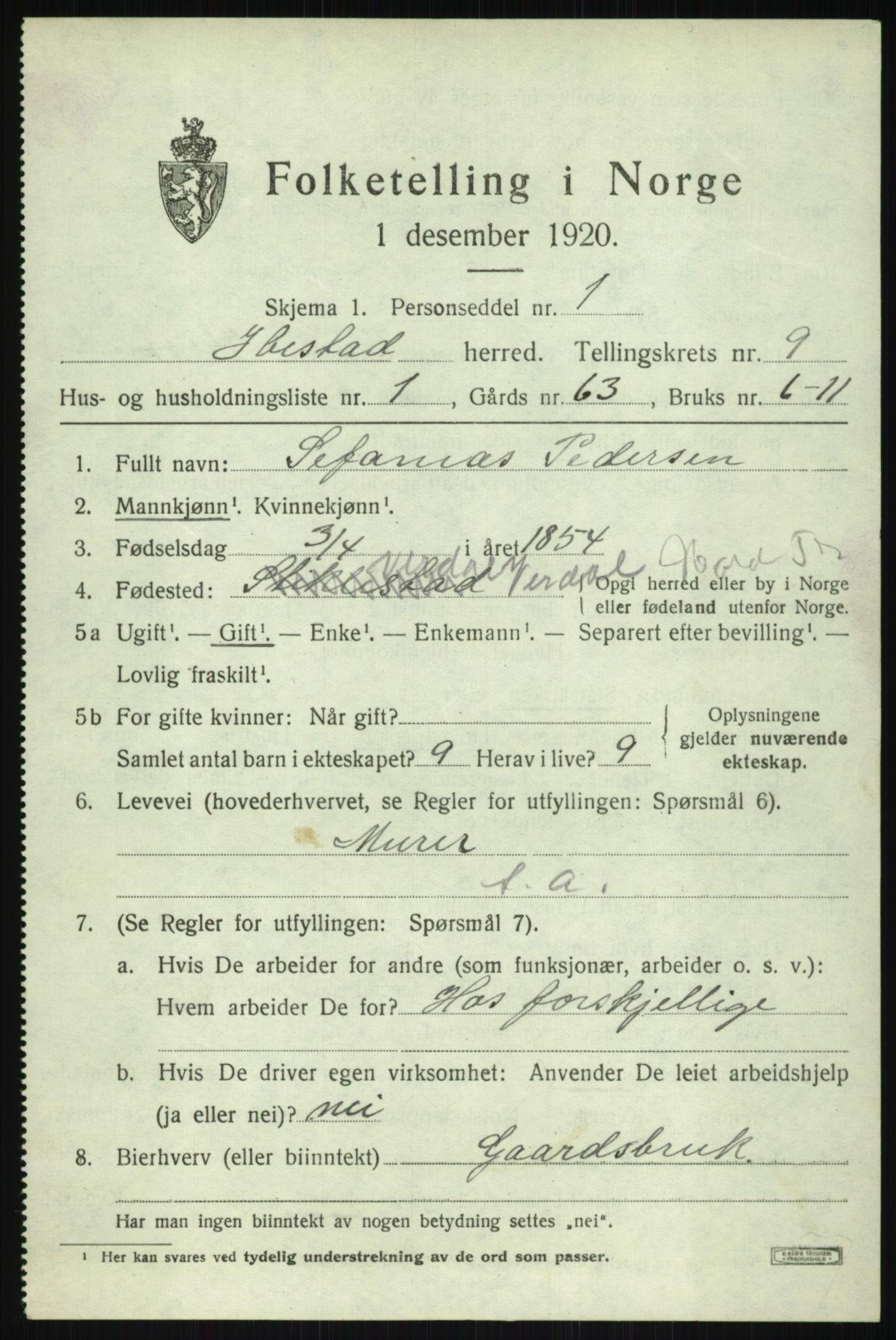 SATØ, 1920 census for Ibestad, 1920, p. 5416