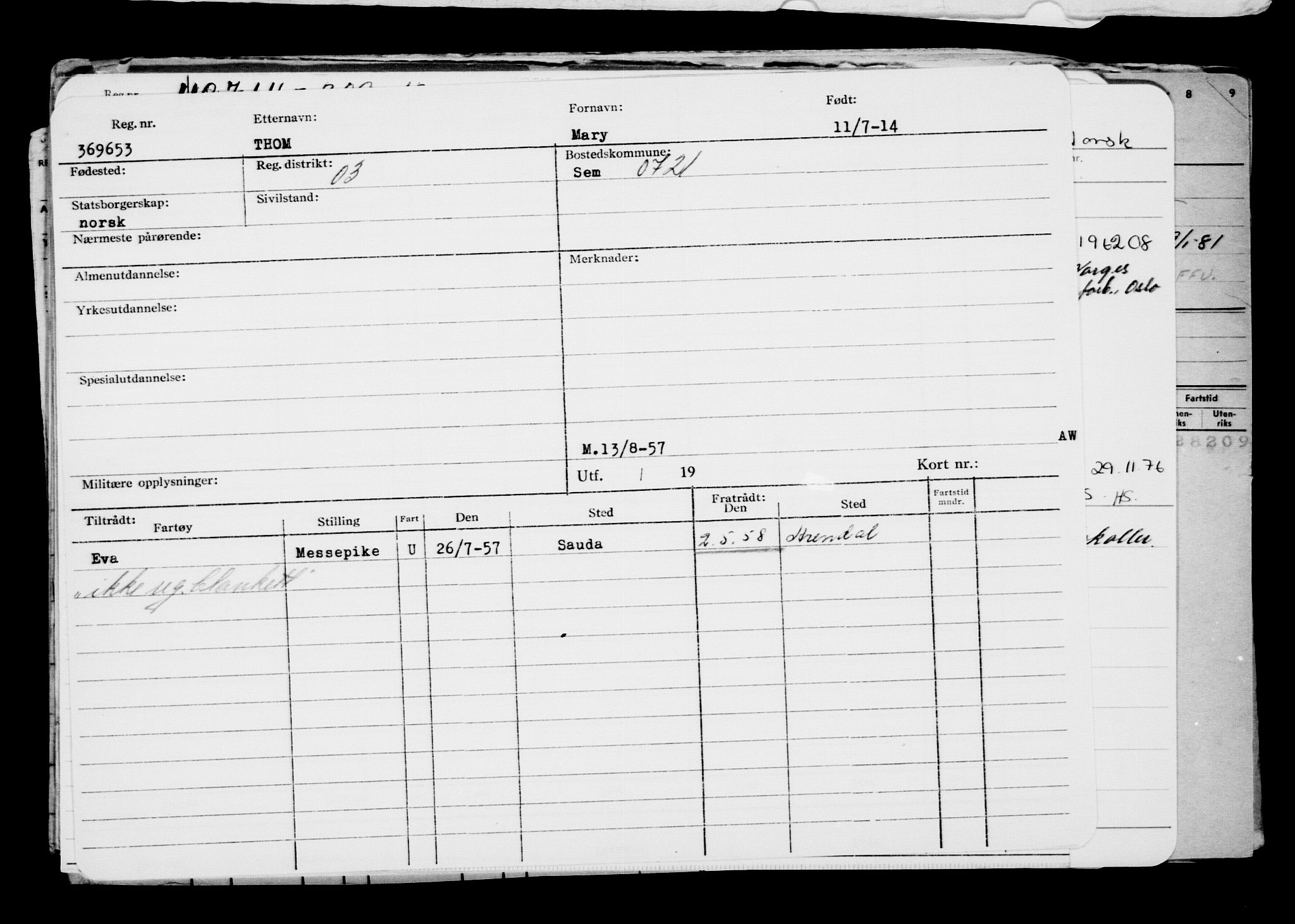 Direktoratet for sjømenn, RA/S-3545/G/Gb/L0122: Hovedkort, 1914, p. 407