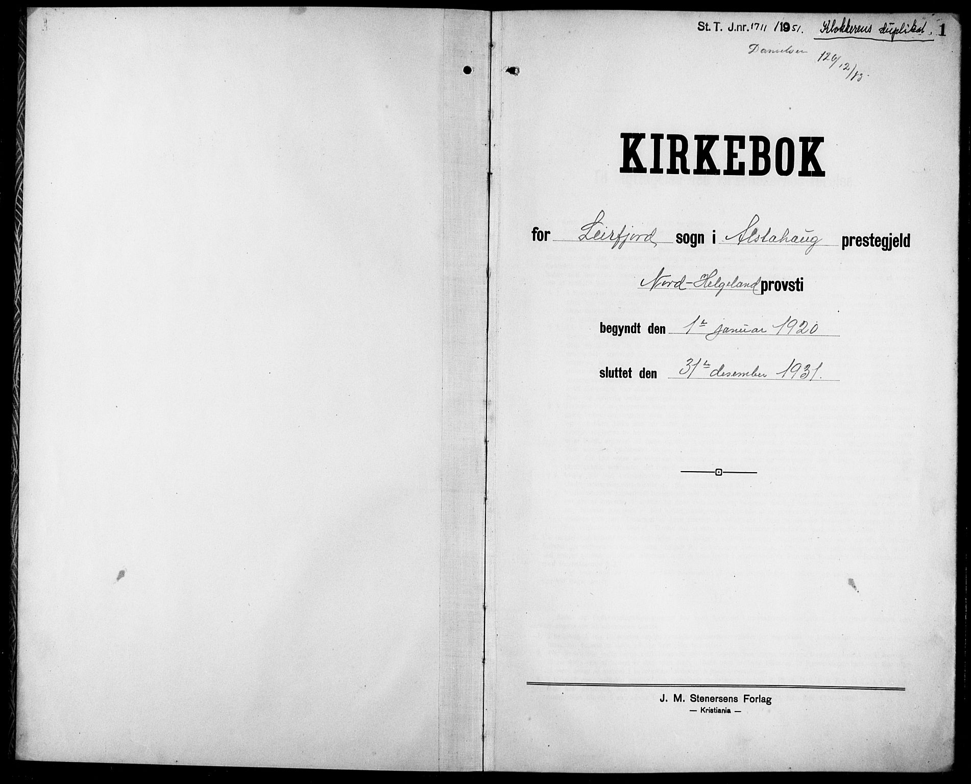 Ministerialprotokoller, klokkerbøker og fødselsregistre - Nordland, AV/SAT-A-1459/832/L0495: Parish register (copy) no. 832C02, 1920-1932, p. 1