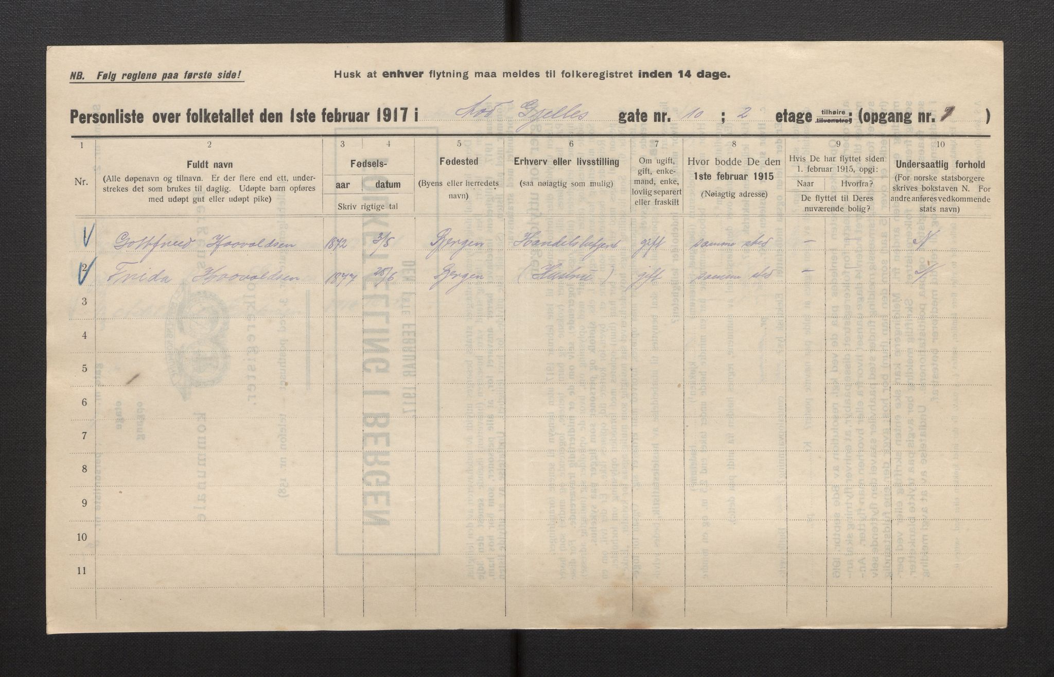 SAB, Municipal Census 1917 for Bergen, 1917, p. 25