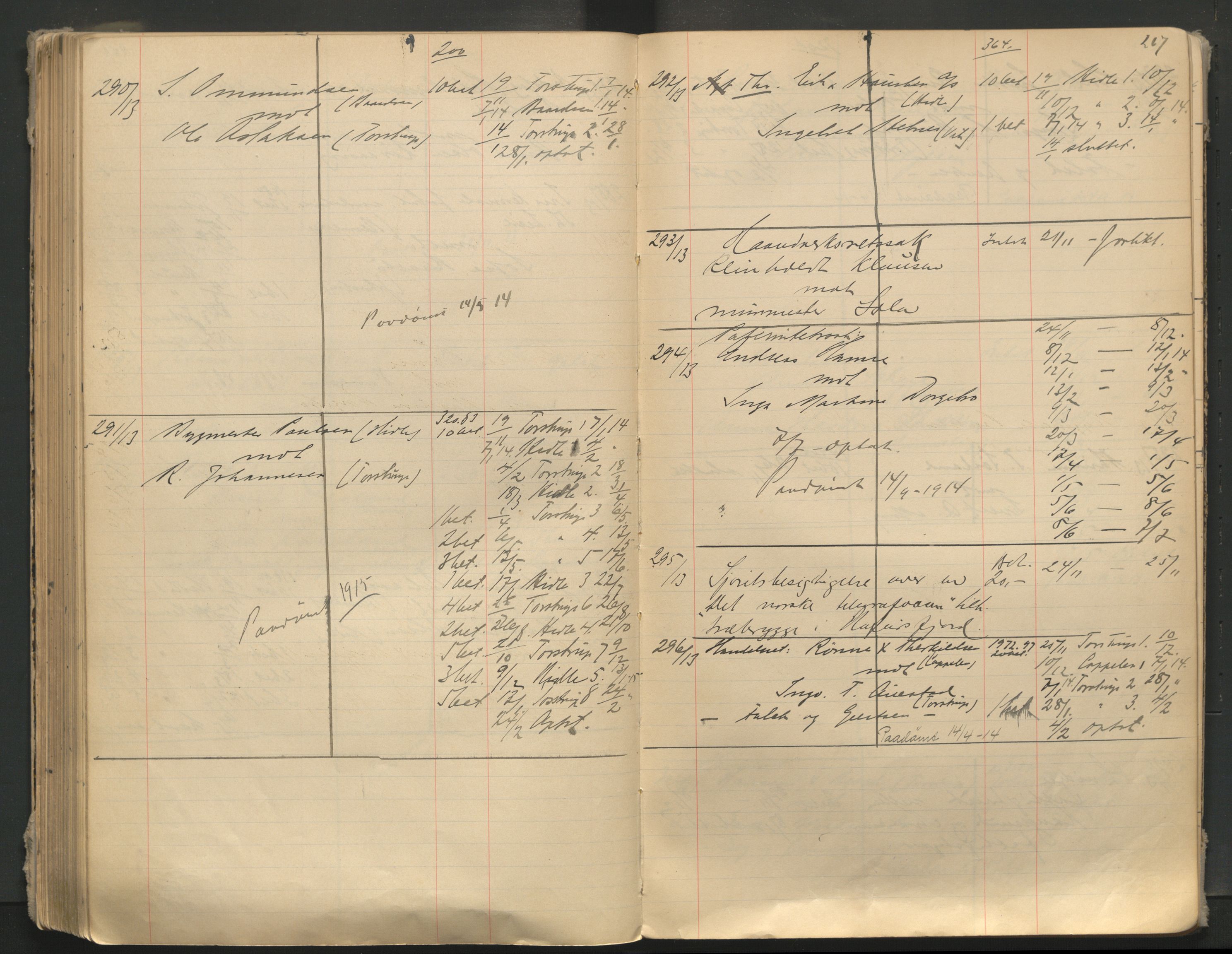 Stavanger byfogd, AV/SAST-A-101408/001/3/32/32A/L0005: Saksliste for Stavanger byting, 1910-1914, p. 266-267