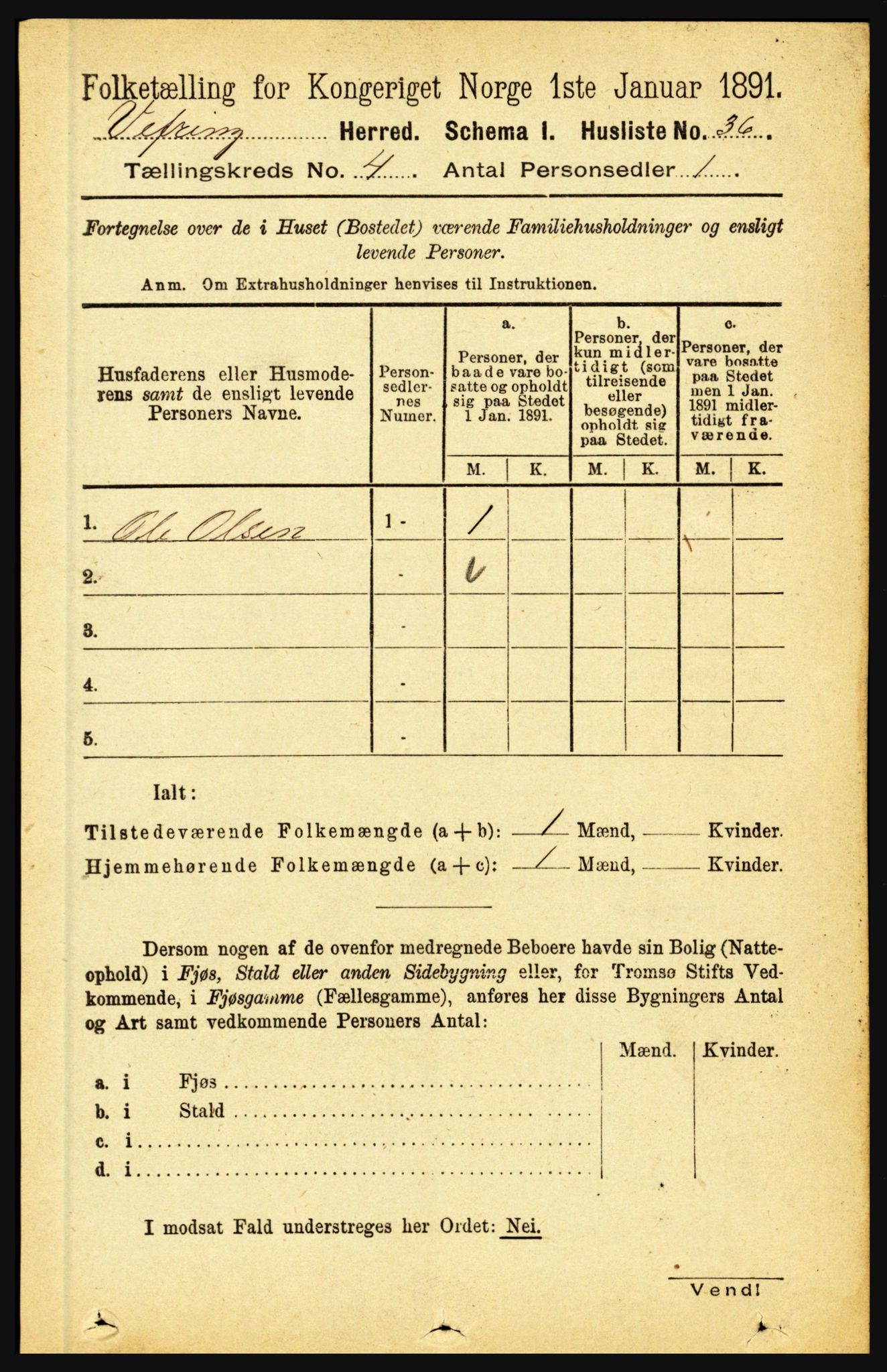 RA, 1891 census for 1434 Vevring, 1891, p. 1184