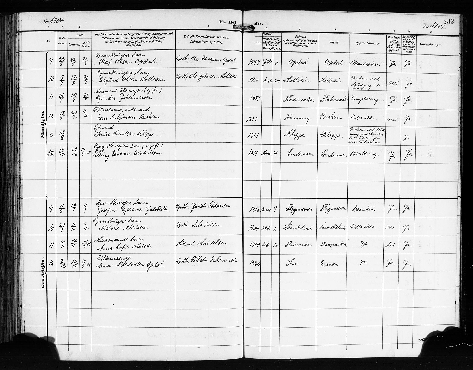 Tysnes sokneprestembete, AV/SAB-A-78601/H/Hab: Parish register (copy) no. E 3, 1897-1913, p. 232