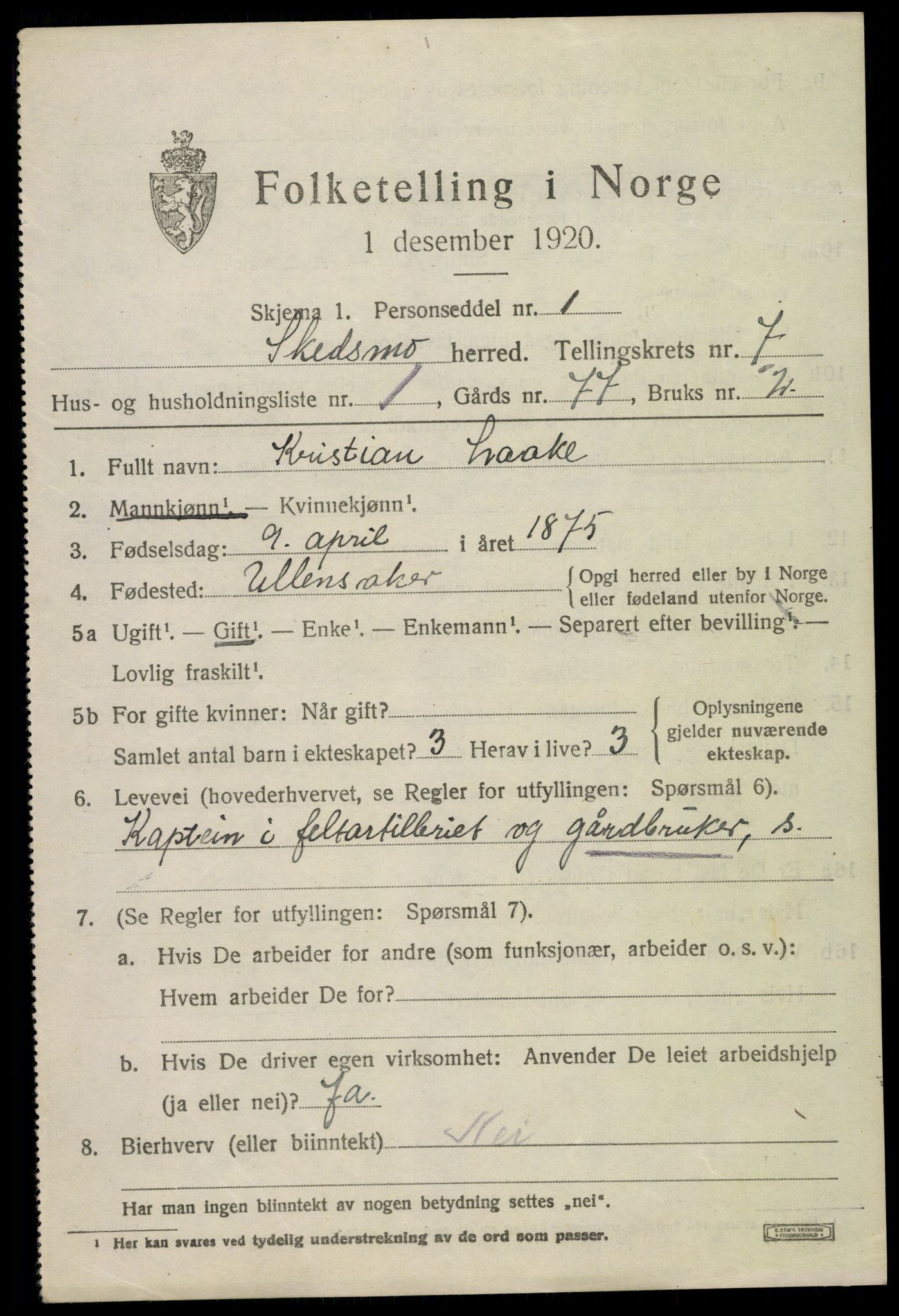 SAO, 1920 census for Skedsmo, 1920, p. 7185