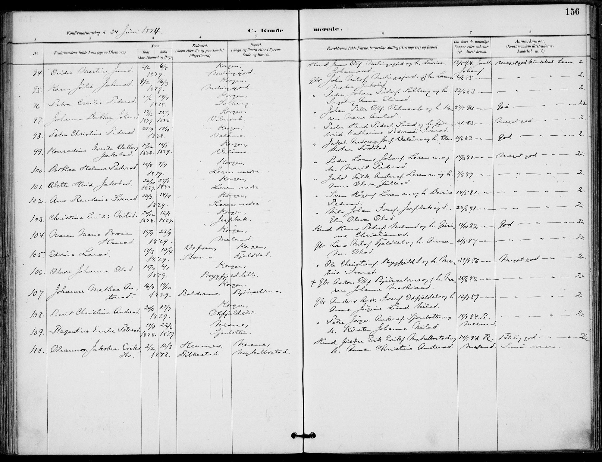 Ministerialprotokoller, klokkerbøker og fødselsregistre - Nordland, AV/SAT-A-1459/825/L0362: Parish register (official) no. 825A16, 1886-1908, p. 156