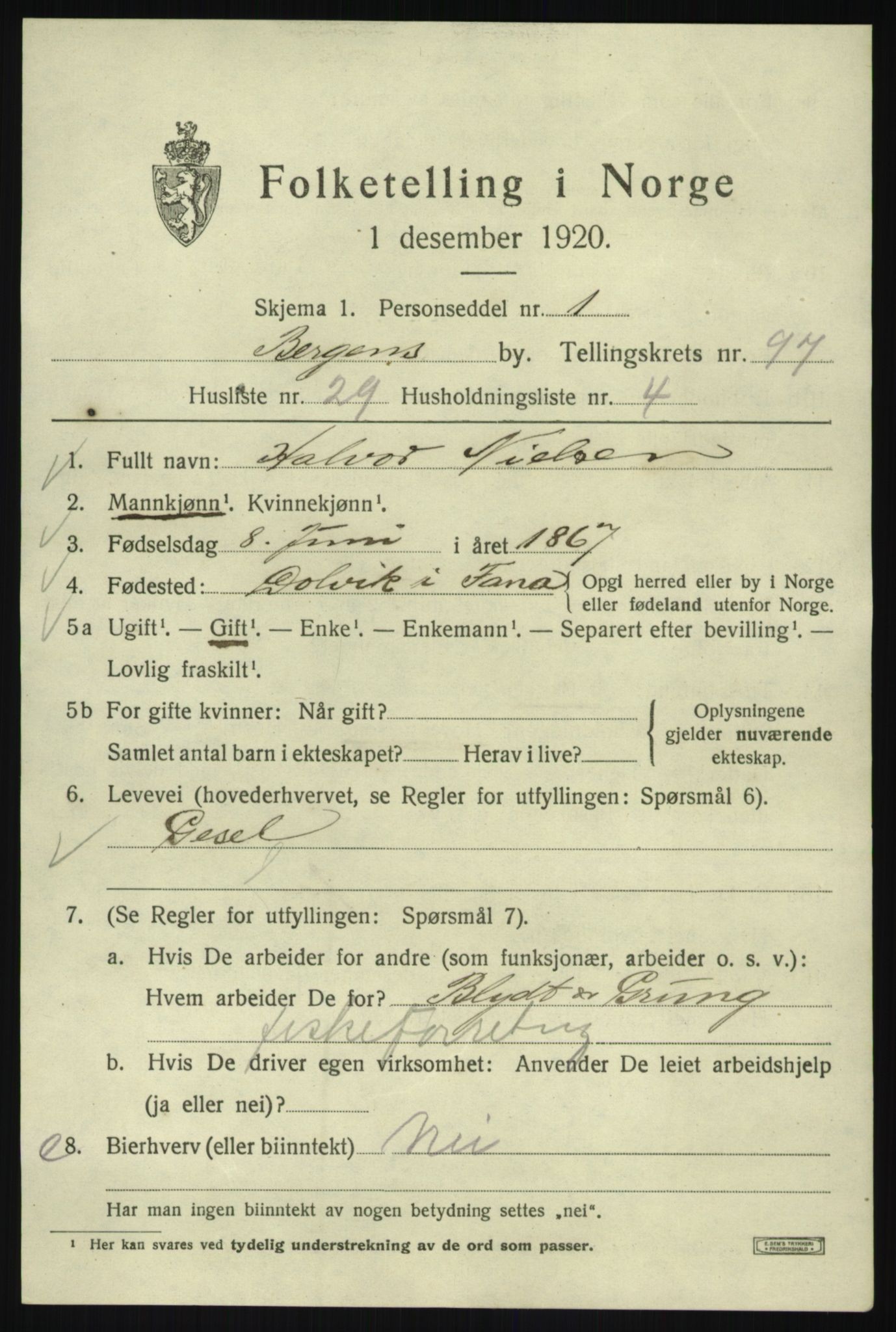 SAB, 1920 census for Bergen, 1920, p. 172066