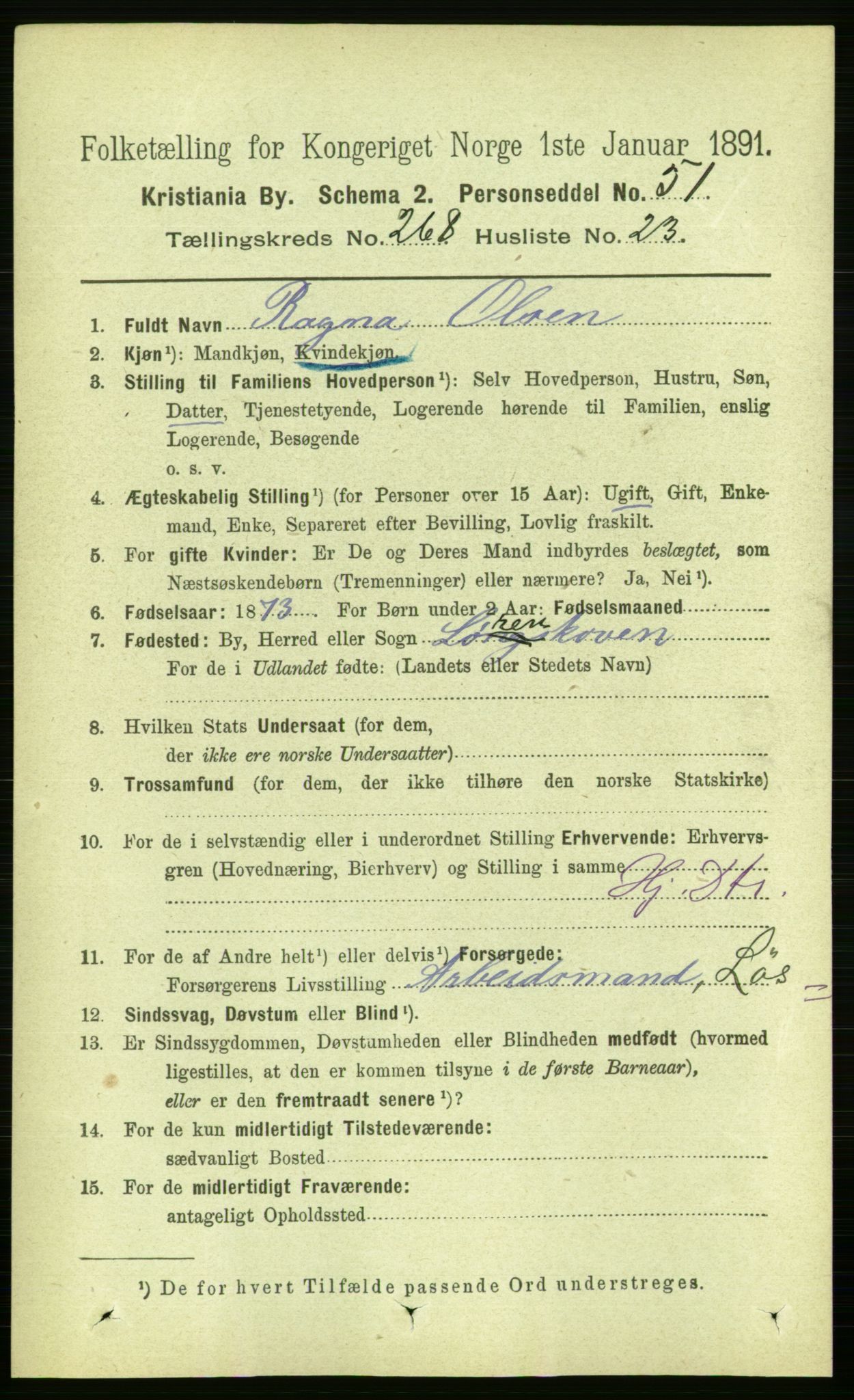 RA, 1891 census for 0301 Kristiania, 1891, p. 162793
