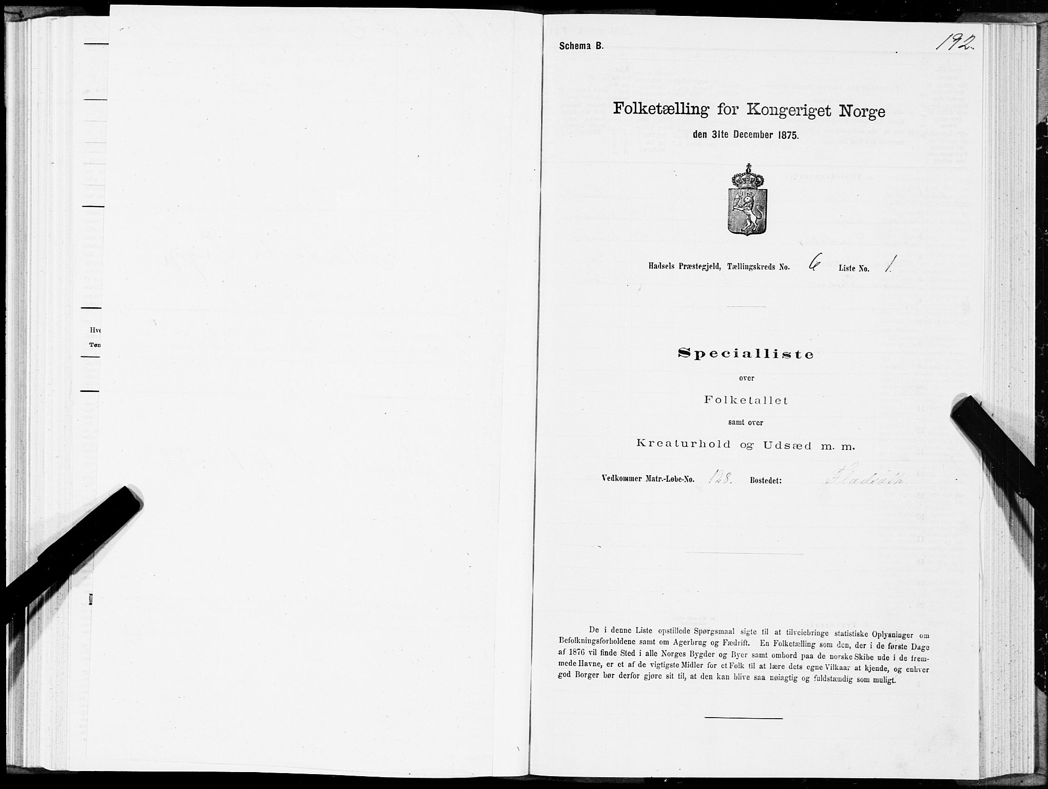 SAT, 1875 census for 1866P Hadsel, 1875, p. 3192