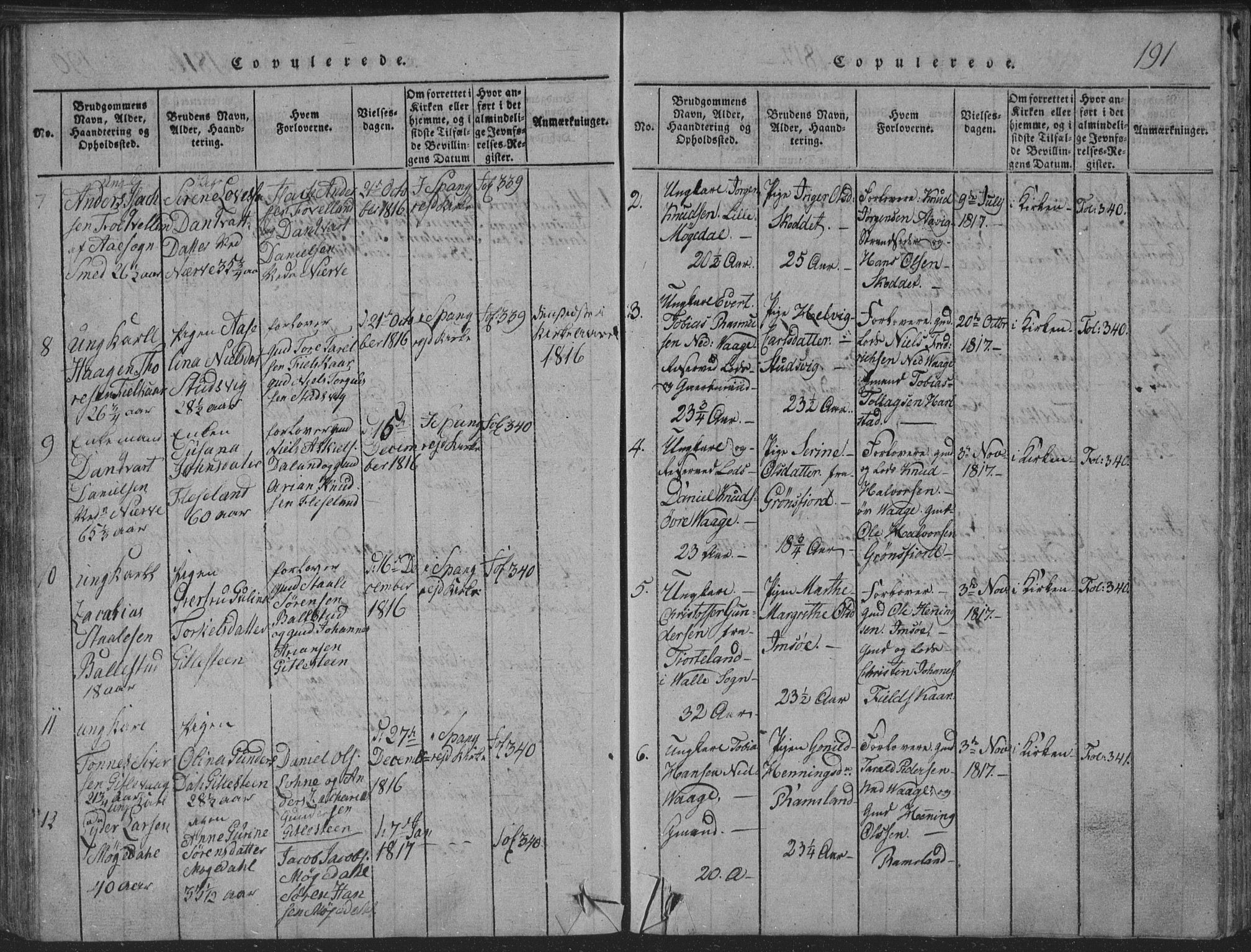 Sør-Audnedal sokneprestkontor, SAK/1111-0039/F/Fb/Fba/L0001: Parish register (copy) no. B 1, 1815-1850, p. 191