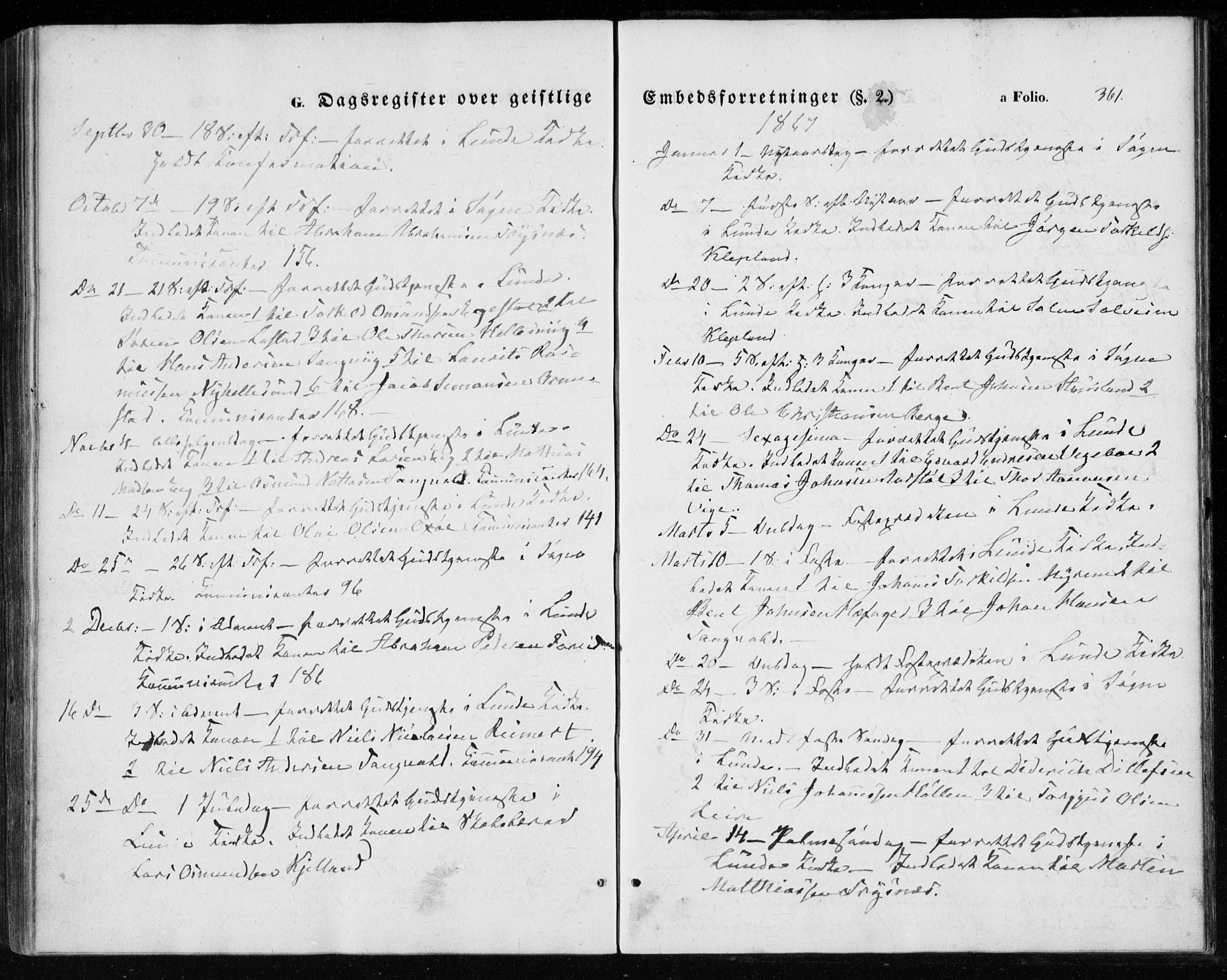 Søgne sokneprestkontor, SAK/1111-0037/F/Fa/Fab/L0010: Parish register (official) no. A 10, 1853-1869, p. 361