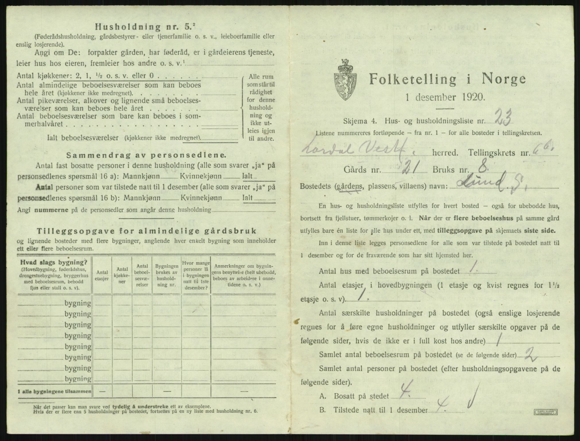 SAKO, 1920 census for Lardal, 1920, p. 965