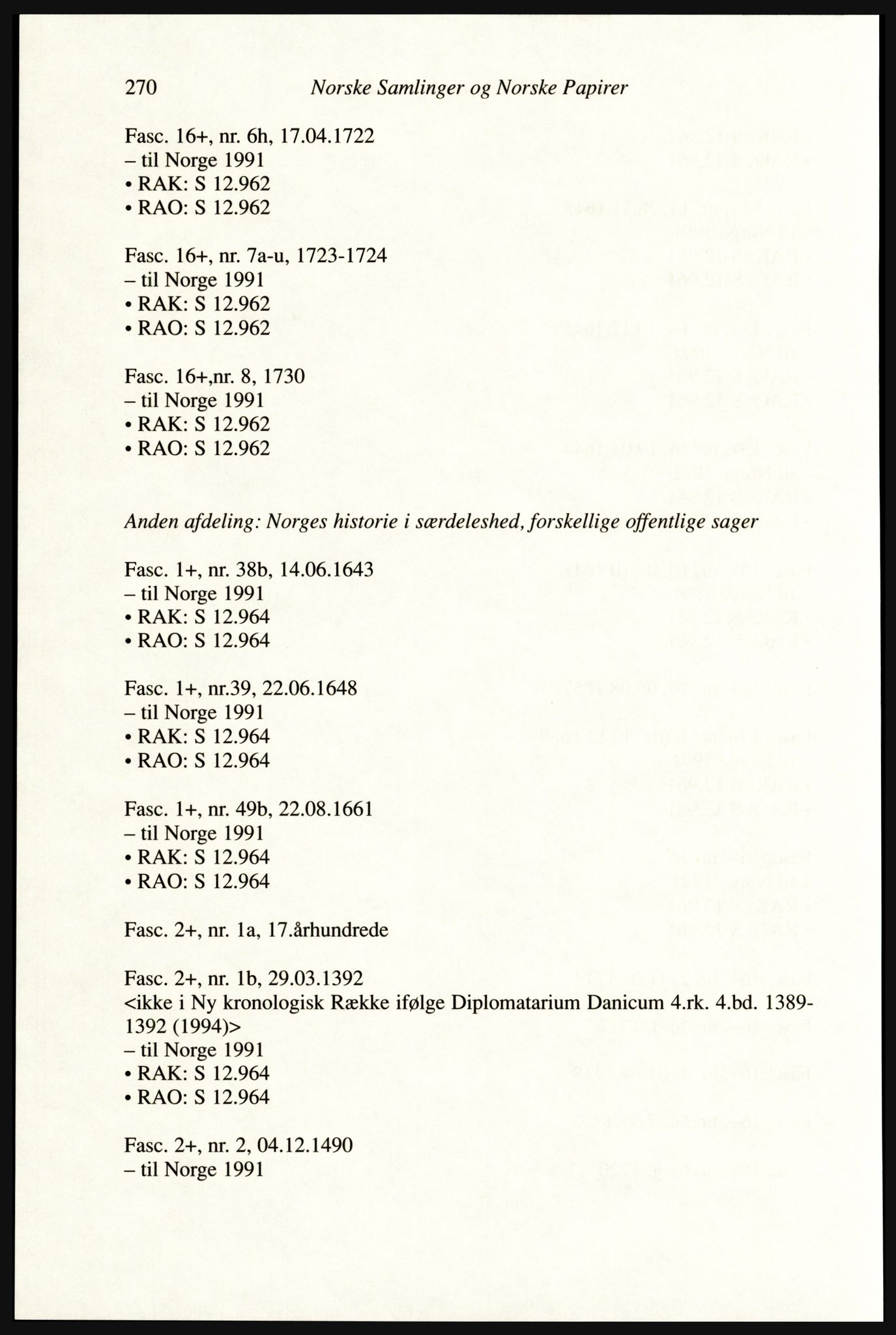 Publikasjoner utgitt av Arkivverket, PUBL/PUBL-001/A/0002: Erik Gøbel: NOREG, Tværregistratur over norgesrelevant materiale i Rigsarkivet i København (2000), 2000, p. 272