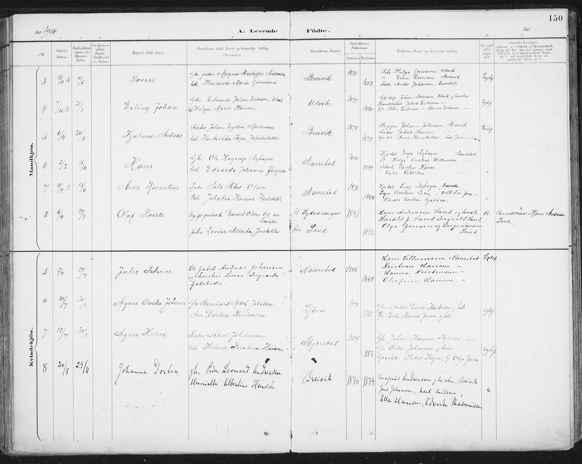 Ministerialprotokoller, klokkerbøker og fødselsregistre - Nordland, SAT/A-1459/852/L0741: Parish register (official) no. 852A11, 1894-1917, p. 150