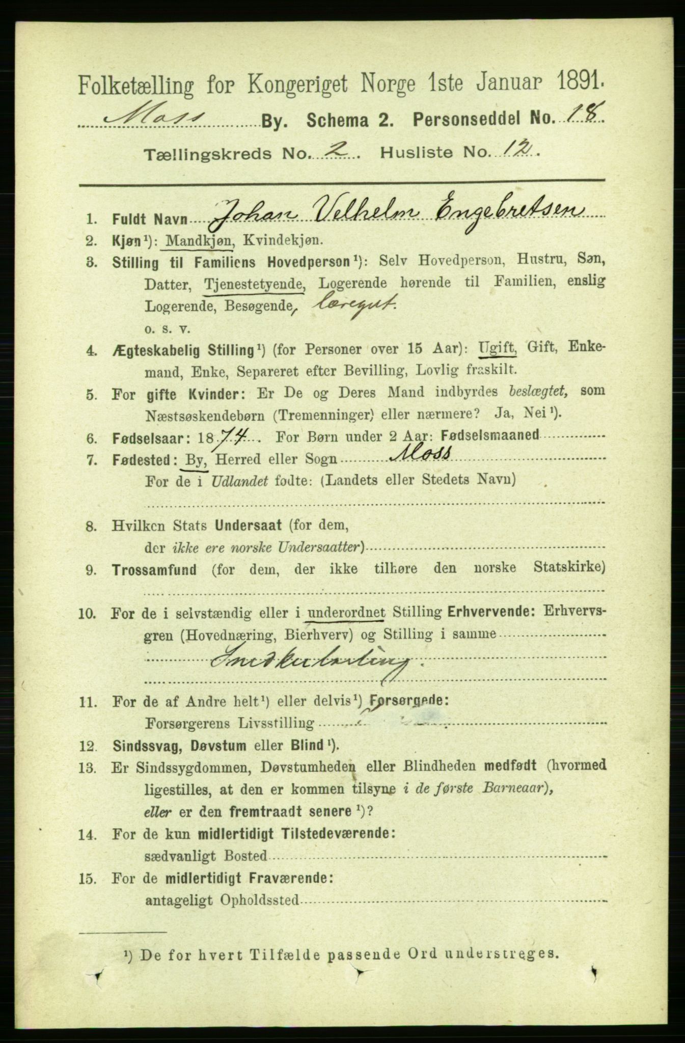 RA, 1891 census for 0104 Moss, 1891, p. 2062