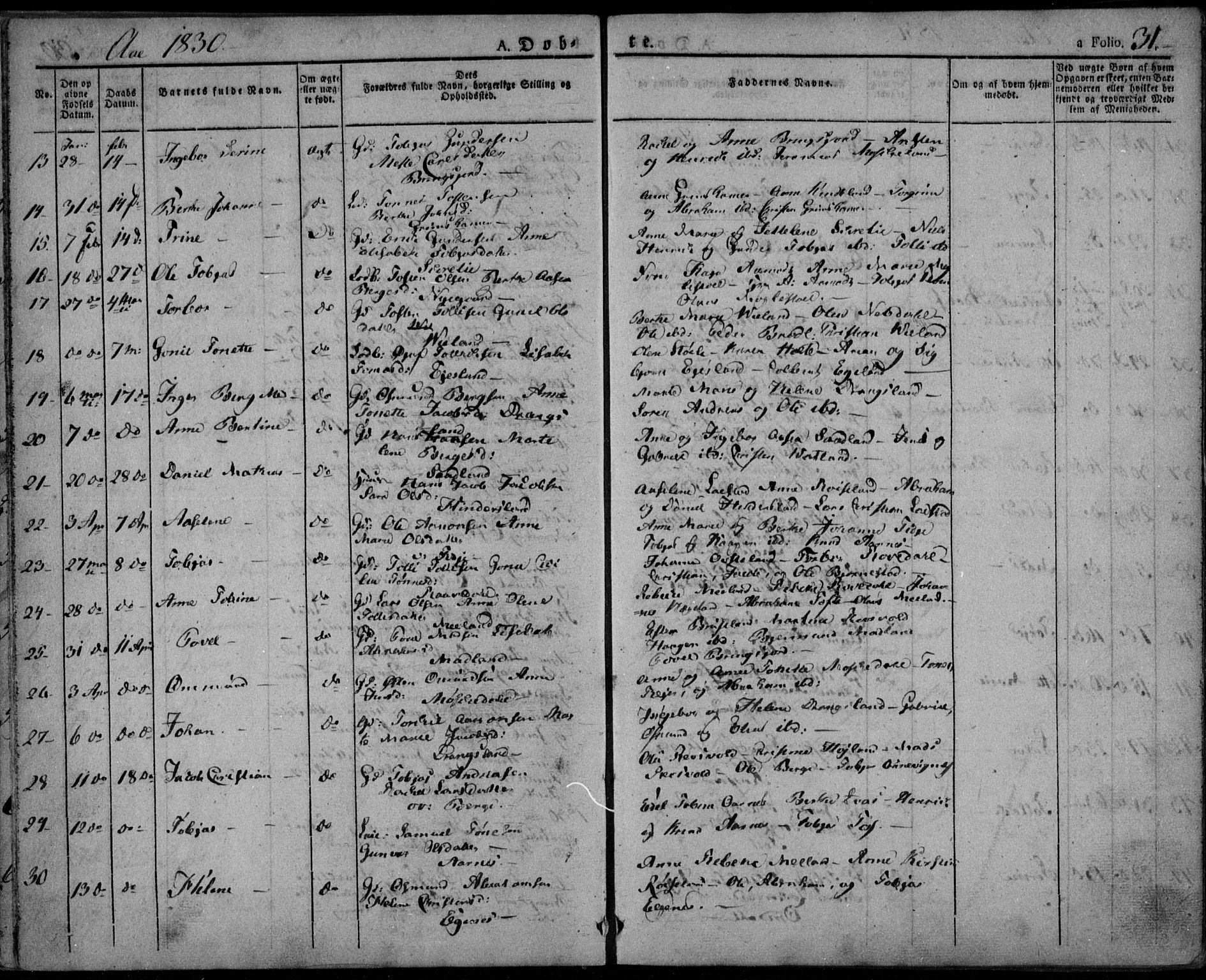 Lyngdal sokneprestkontor, AV/SAK-1111-0029/F/Fa/Fac/L0007: Parish register (official) no. A 7, 1825-1838, p. 31