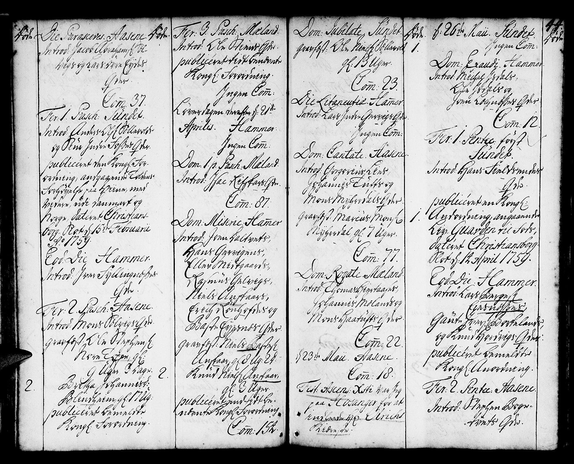 Hamre sokneprestembete, AV/SAB-A-75501/H/Ha/Haa/Haaa/L0006: Parish register (official) no. A 6, 1750-1761, p. 44