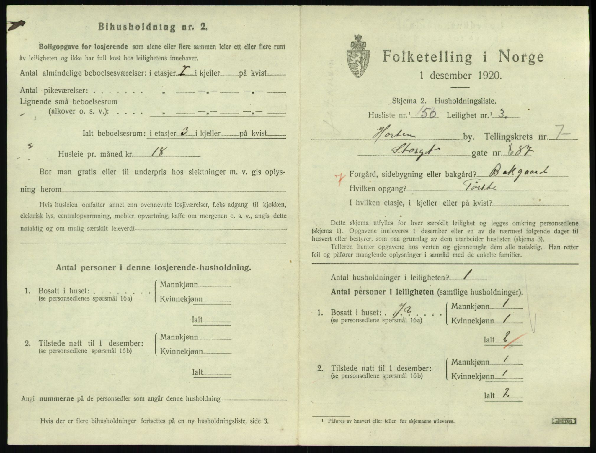 SAKO, 1920 census for Horten, 1920, p. 7395