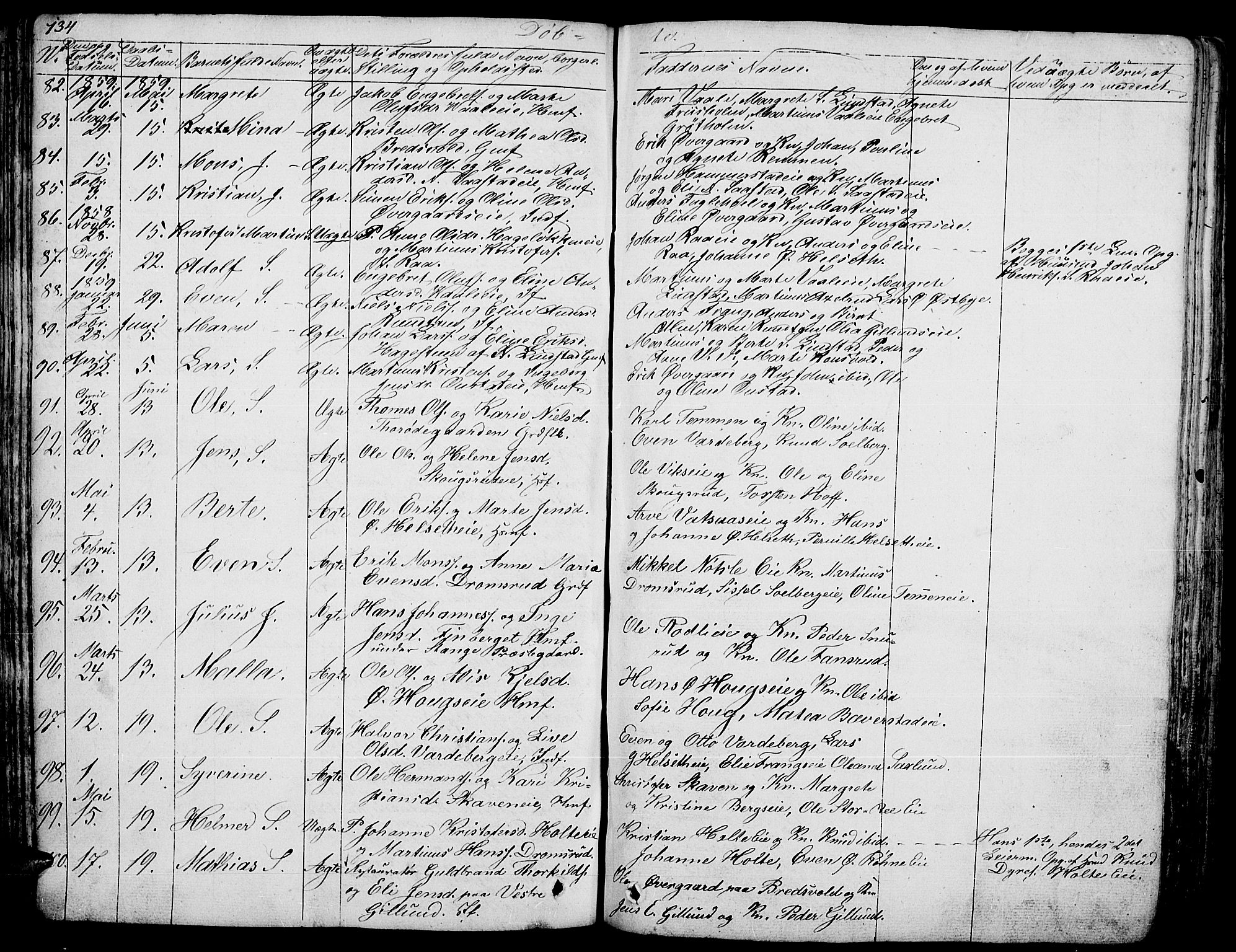 Stange prestekontor, AV/SAH-PREST-002/L/L0003: Parish register (copy) no. 3, 1840-1864, p. 134