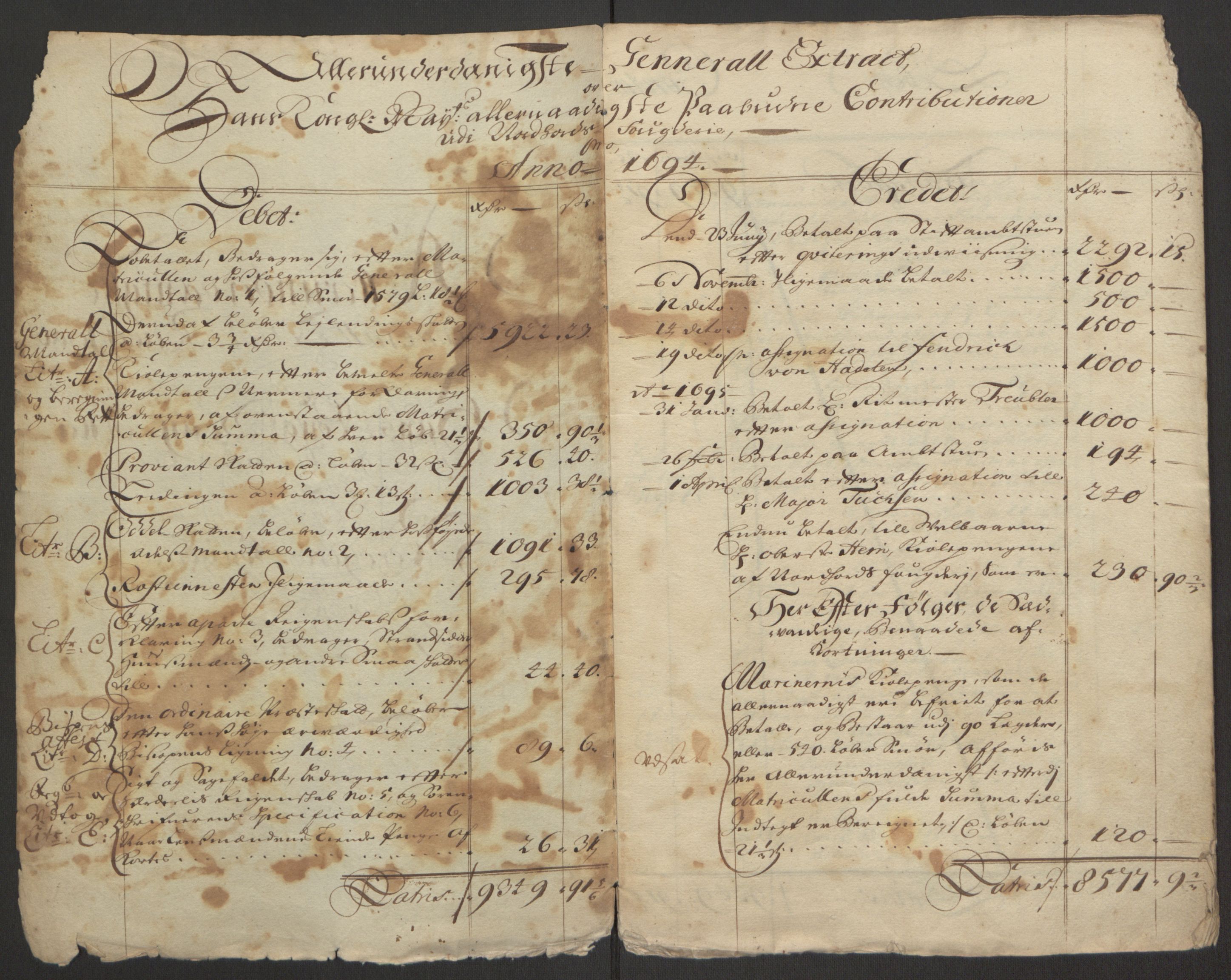 Rentekammeret inntil 1814, Reviderte regnskaper, Fogderegnskap, RA/EA-4092/R51/L3182: Fogderegnskap Nordhordland og Voss, 1694, p. 5