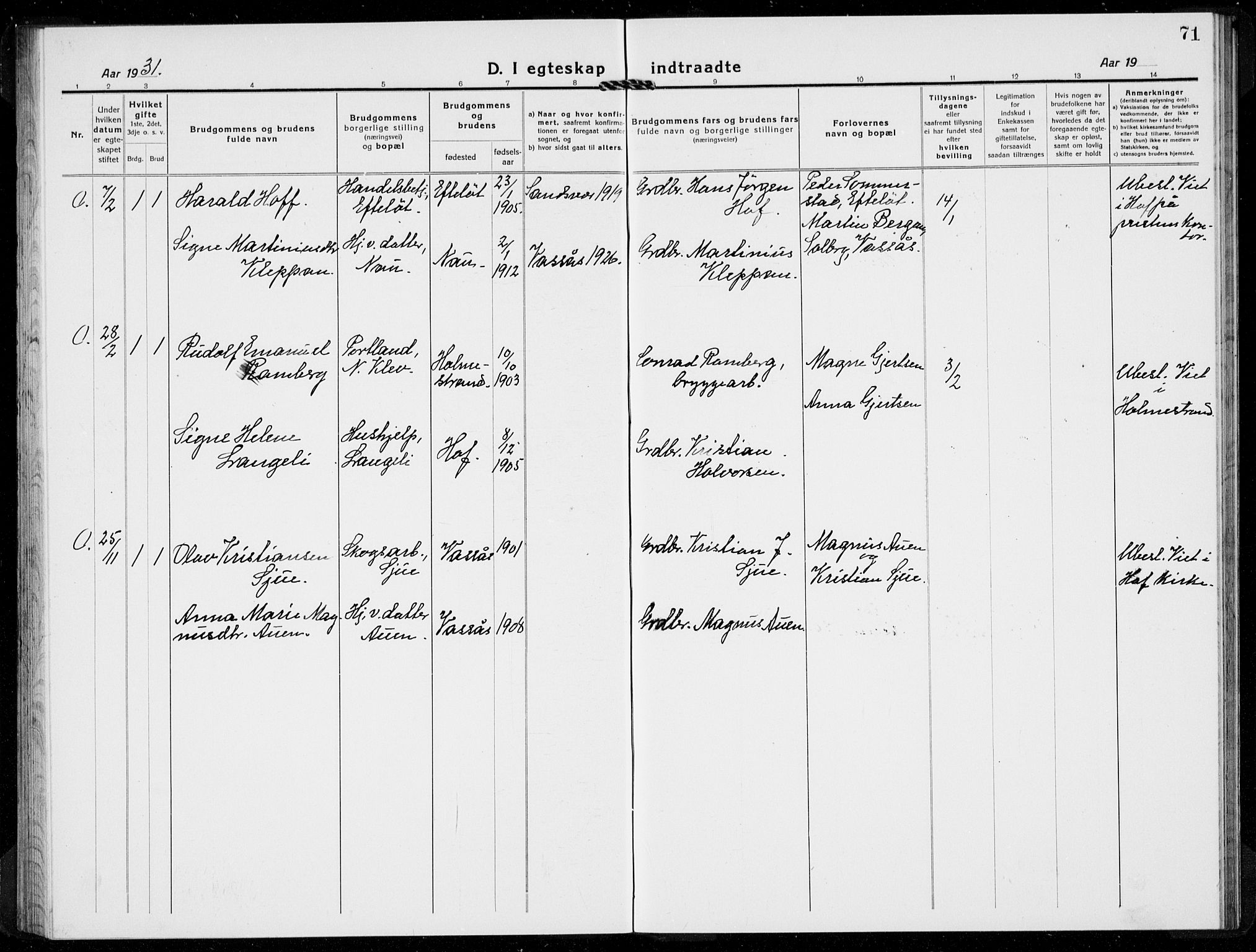 Hof kirkebøker, SAKO/A-64/G/Gb/L0004: Parish register (copy) no. II 4, 1917-1934, p. 71